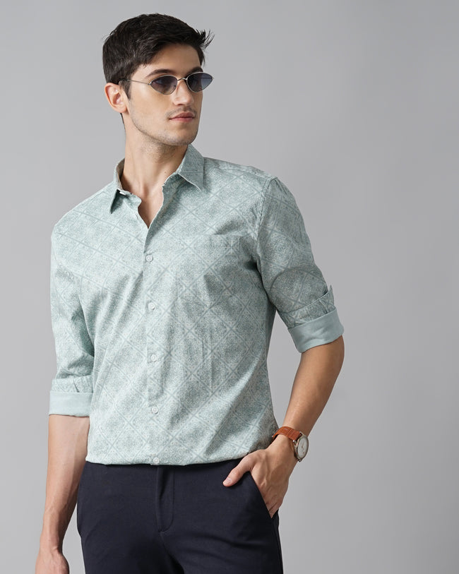 Men Green Cotton Slim Shirt