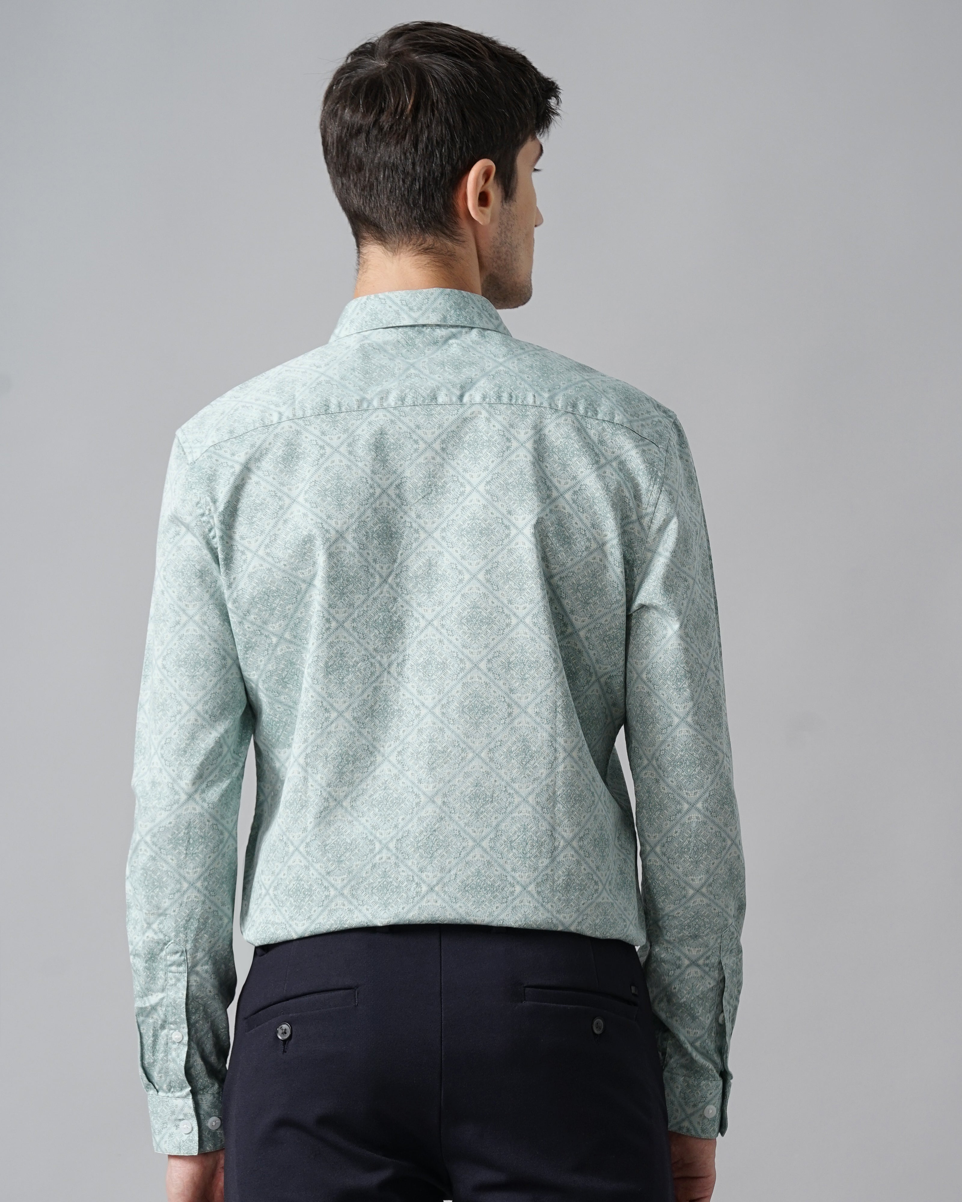 Men Green Cotton Slim Shirt