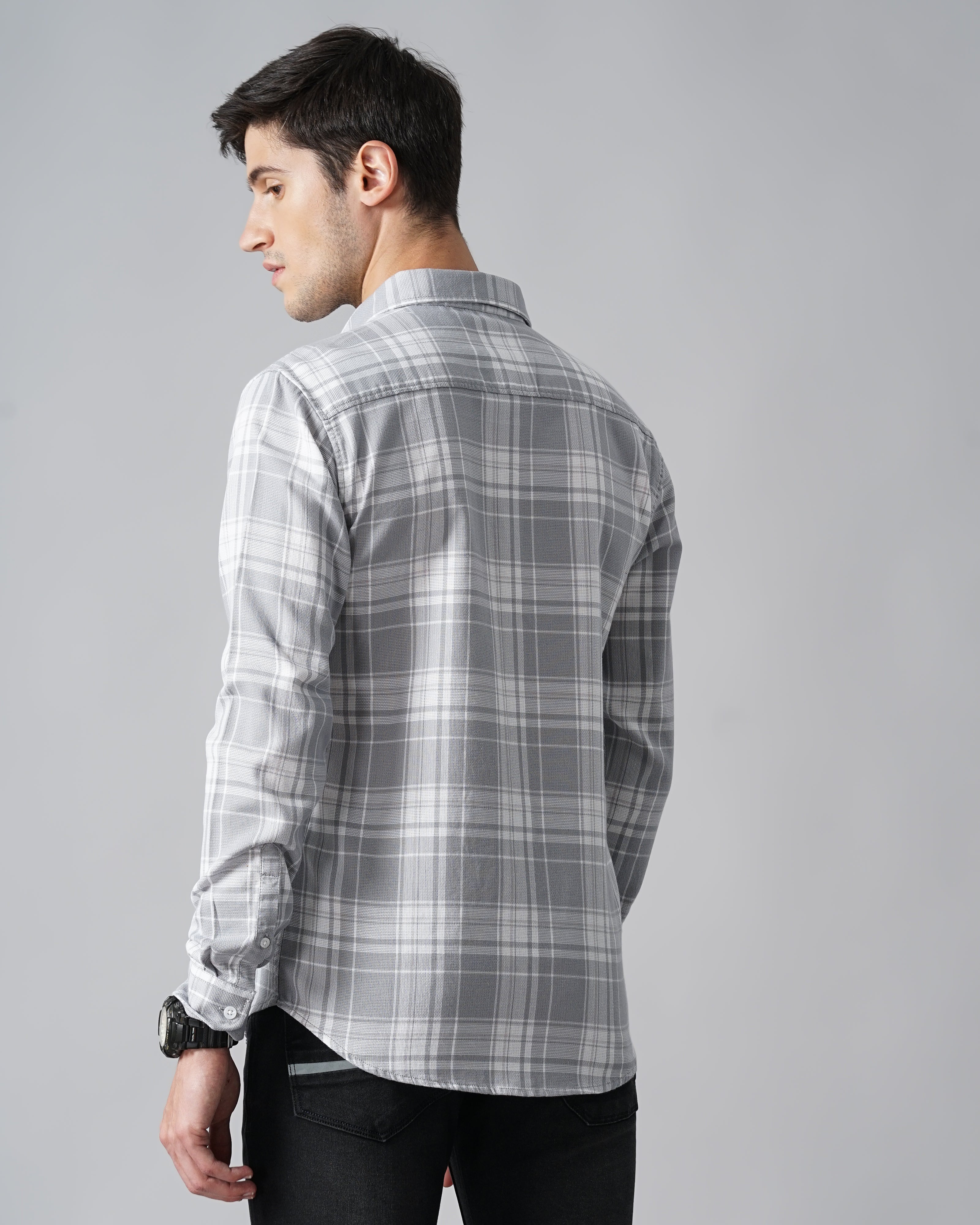 Men Grey Cotton Slim Shirt