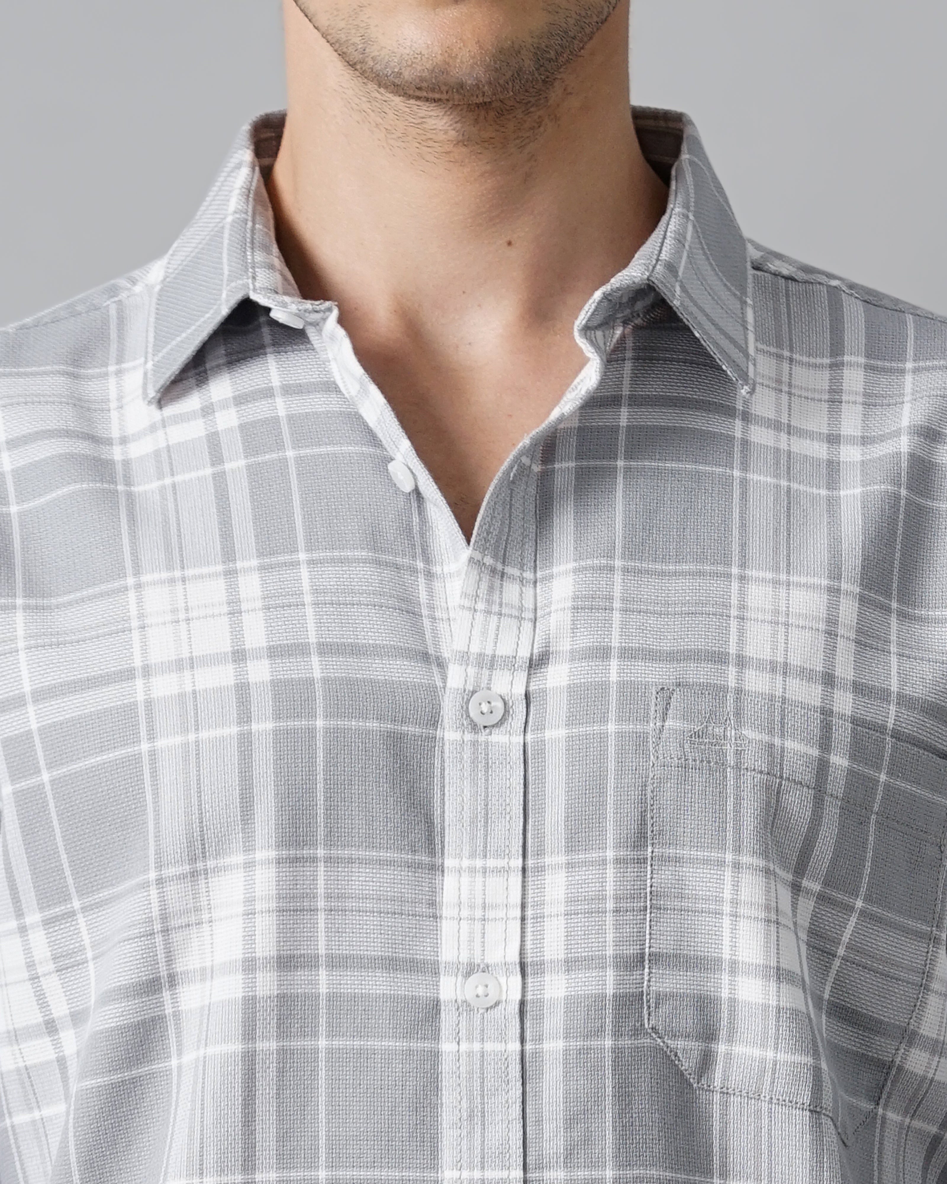 Men Grey Cotton Slim Shirt