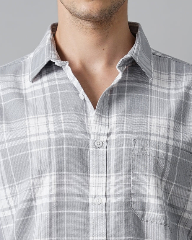 Men Grey Cotton Slim Shirt
