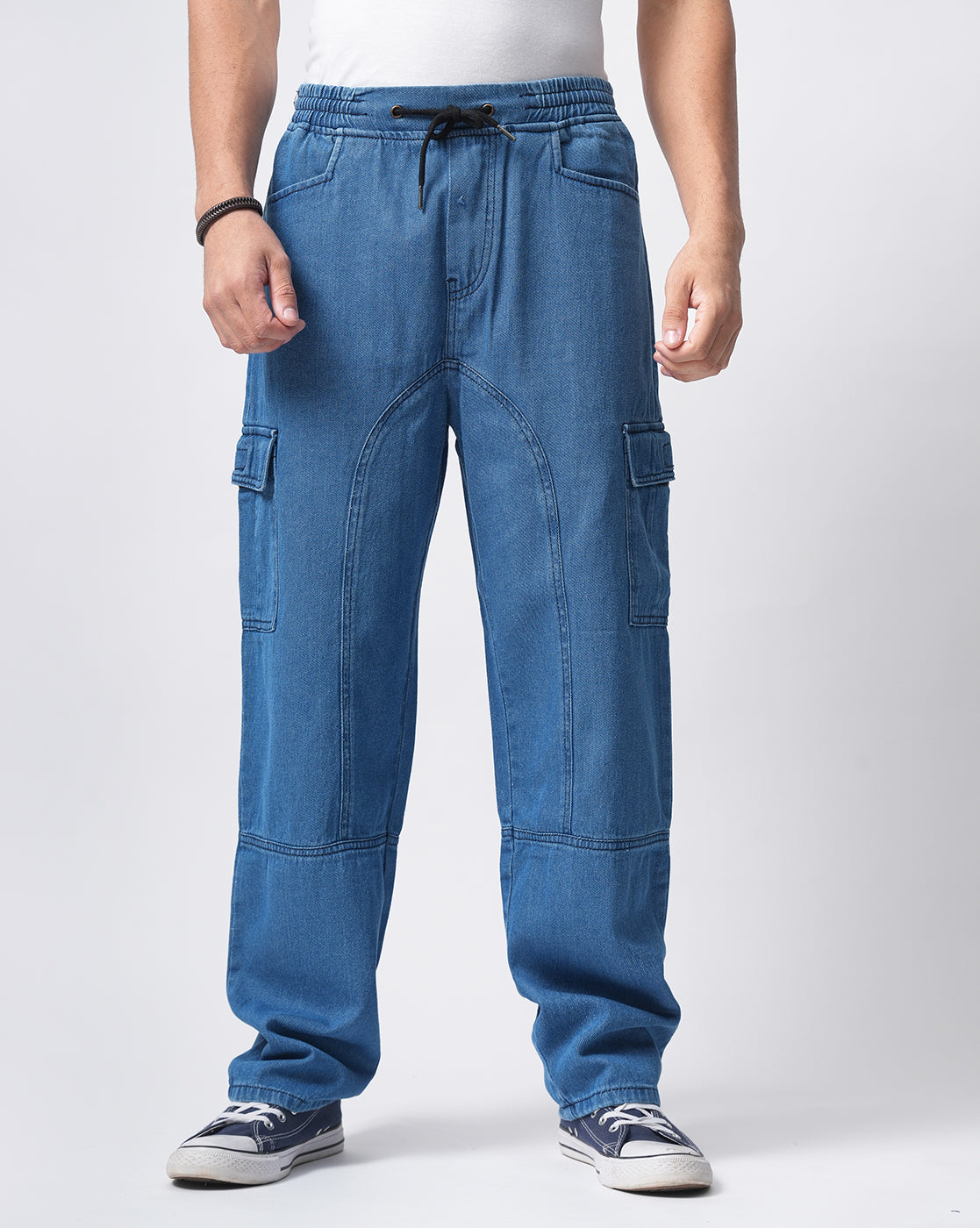 Men Blue Denim Cargo Pants
