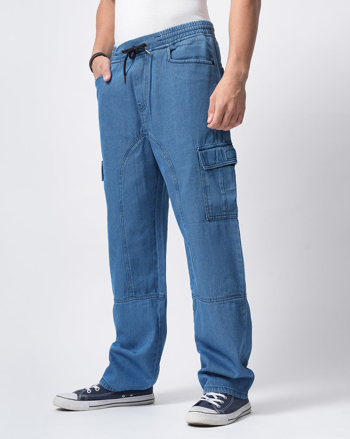 Men Blue Denim Cargo Pants