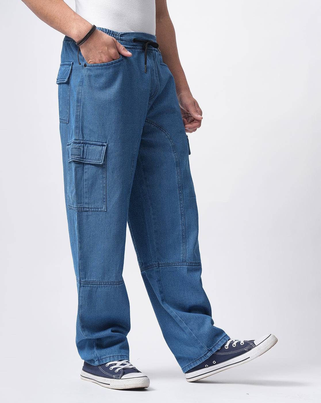 Men Blue Denim Cargo Pants