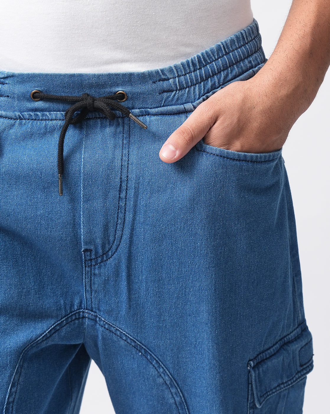 Men Blue Denim Cargo Pants