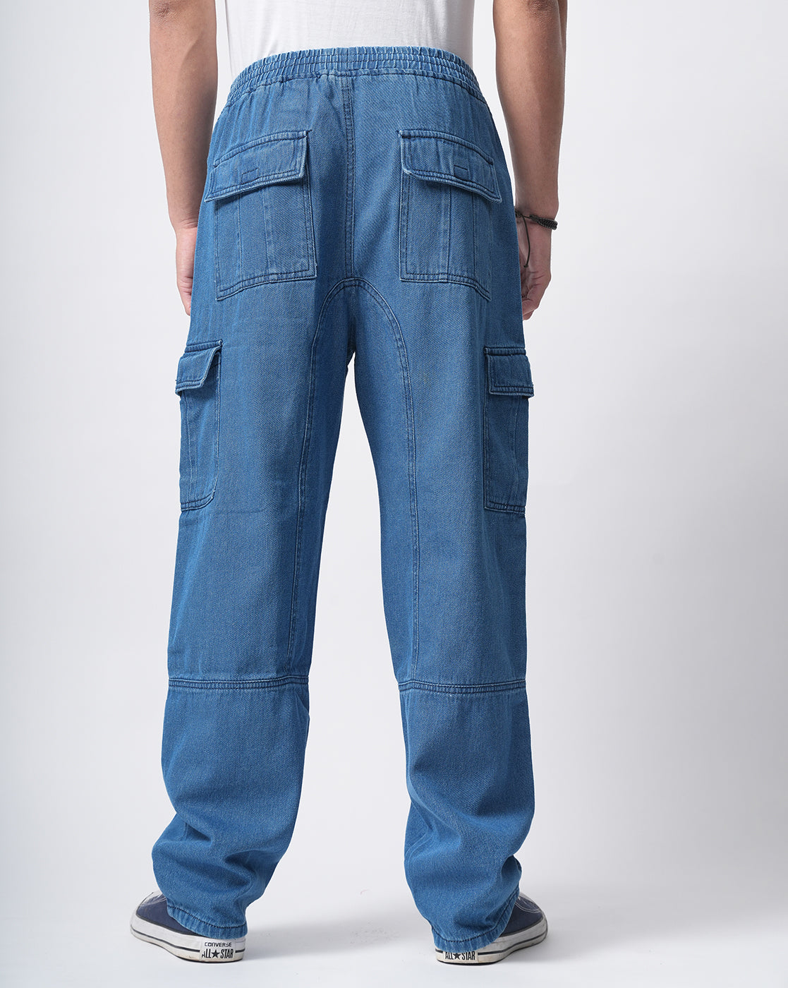 Men Blue Denim Cargo Pants