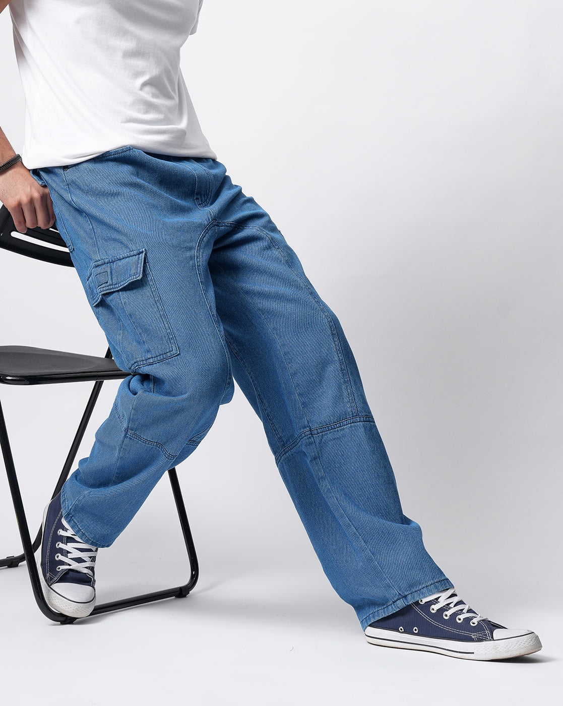 Men Blue Denim Cargo Pants