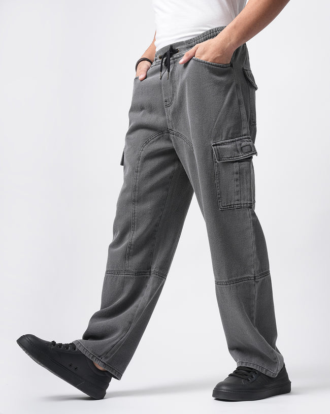 Men Grey Denim Cargo Pants