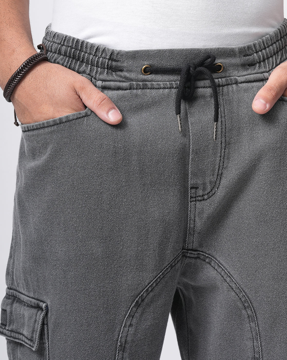 Men Grey Denim Cargo Pants