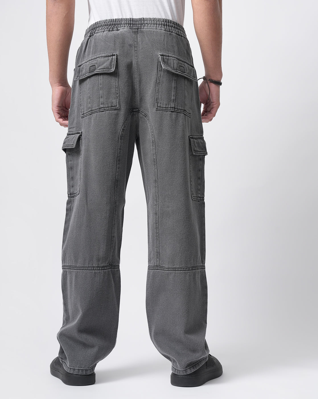 Men Grey Denim Cargo Pants
