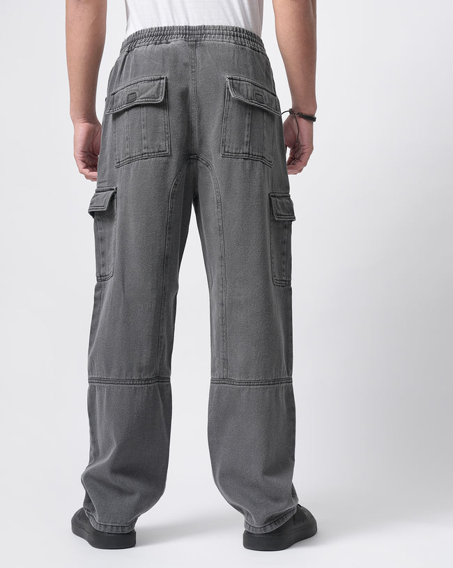 Men Grey Denim Cargo Pants
