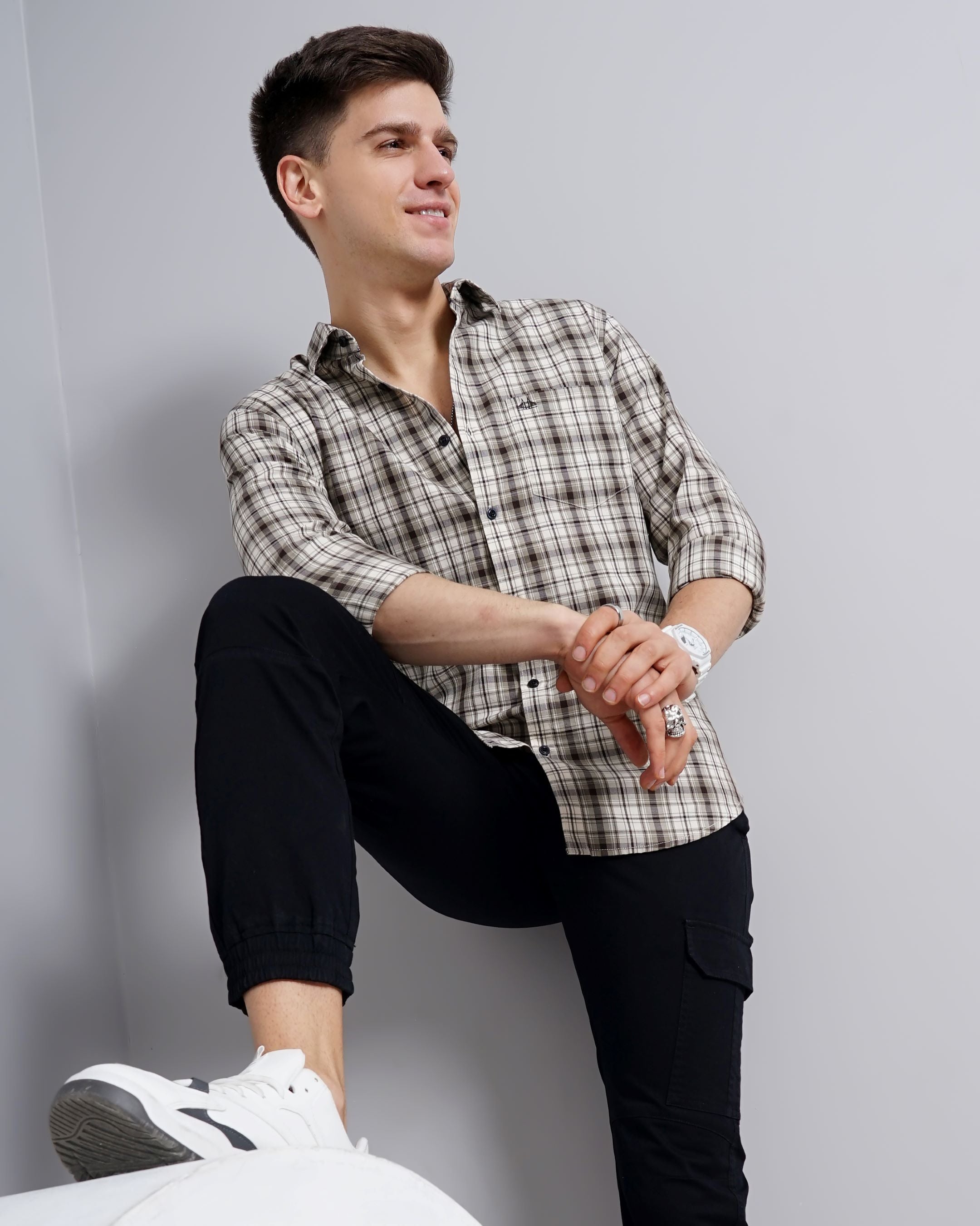 Men Green Cotton Slim Shirt