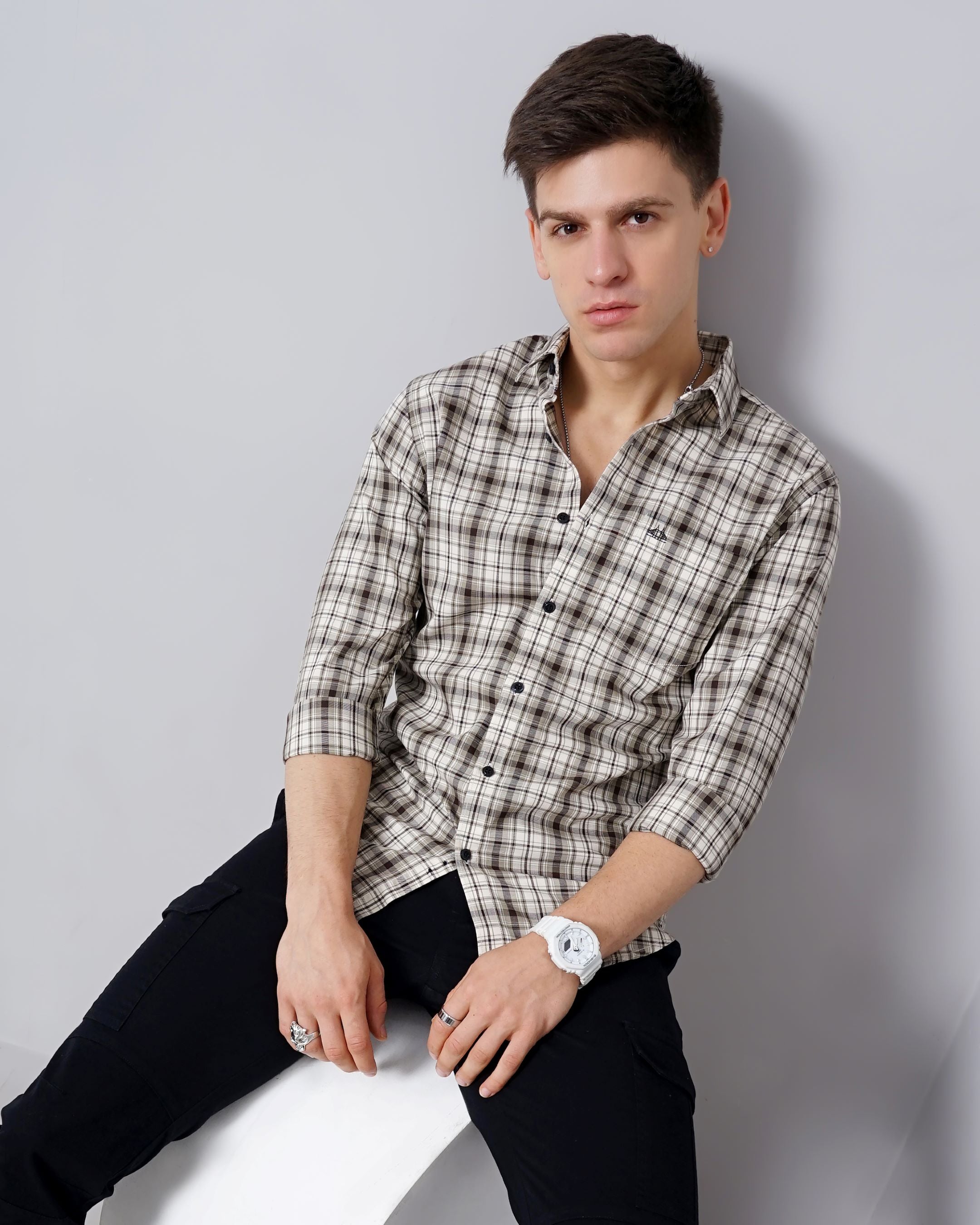 Men Green Cotton Slim Shirt