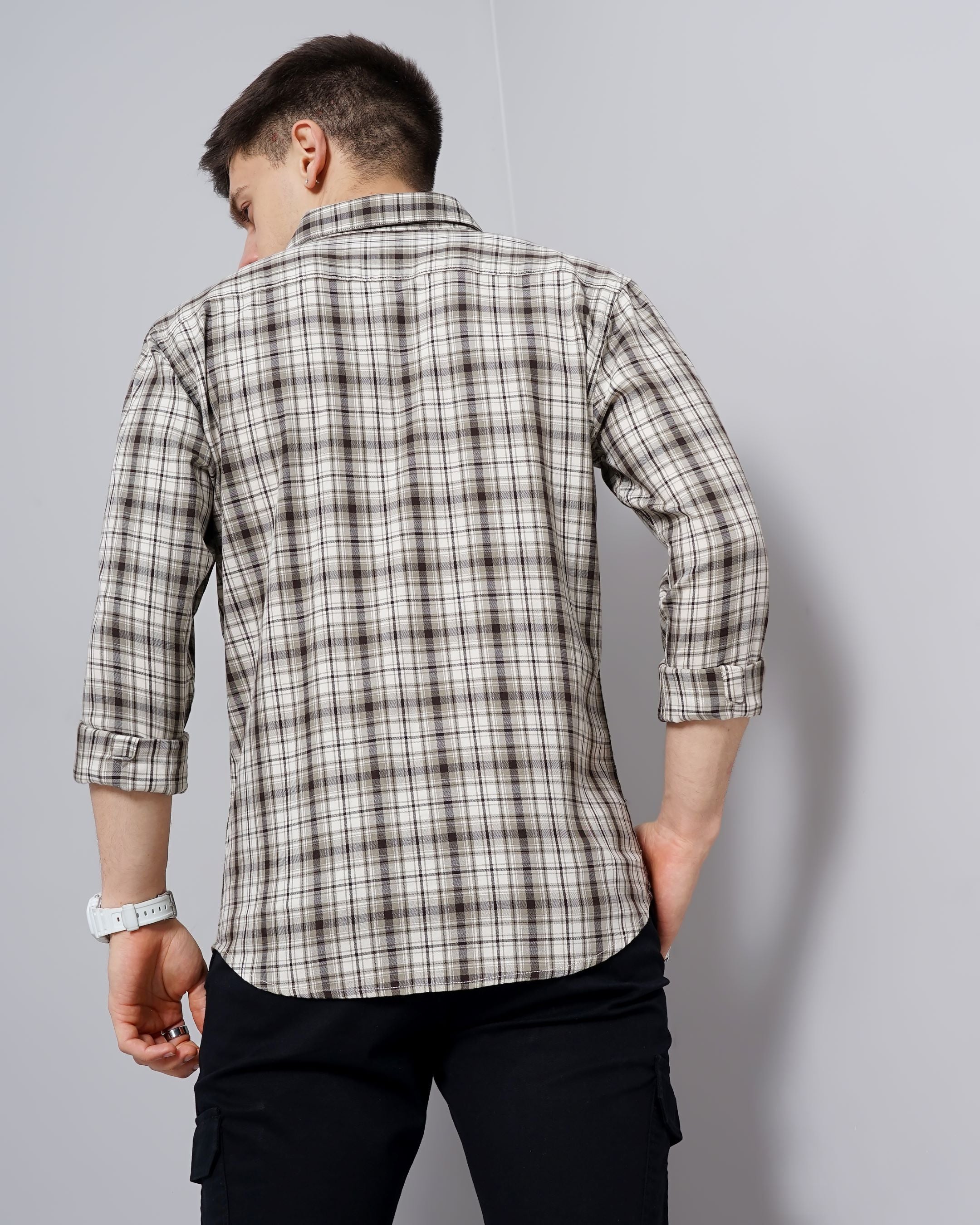 Men Green Cotton Slim Shirt