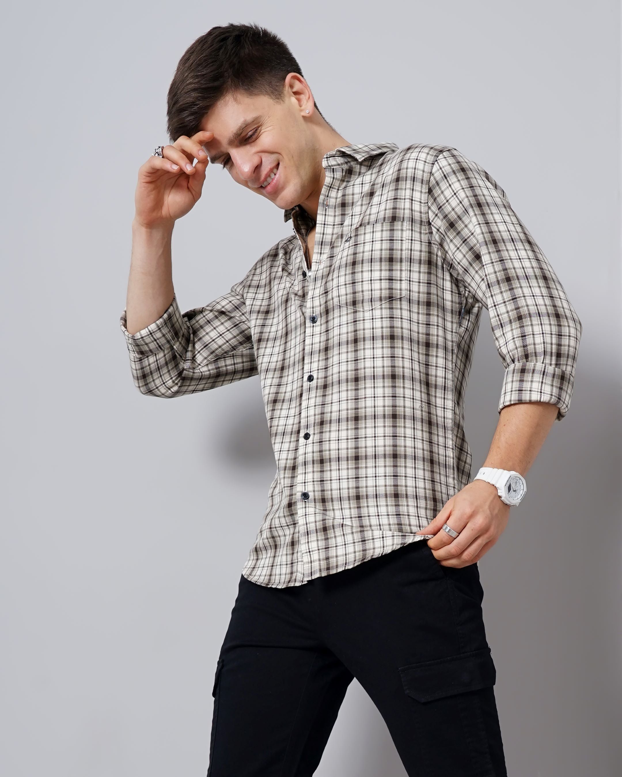 Men Green Cotton Slim Shirt