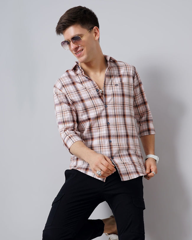 Men Orange Cotton Slim Shirt