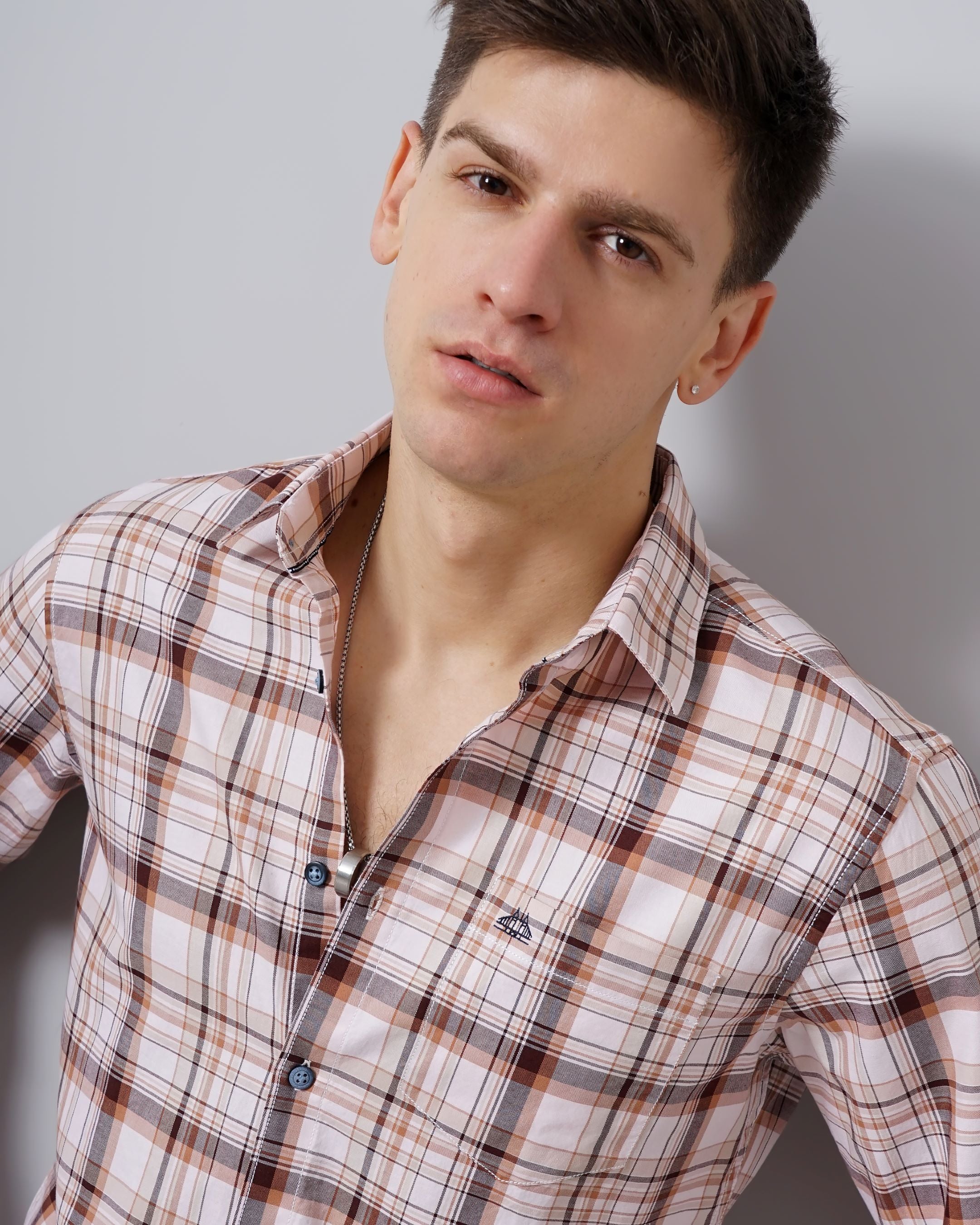 Men Orange Cotton Slim Shirt