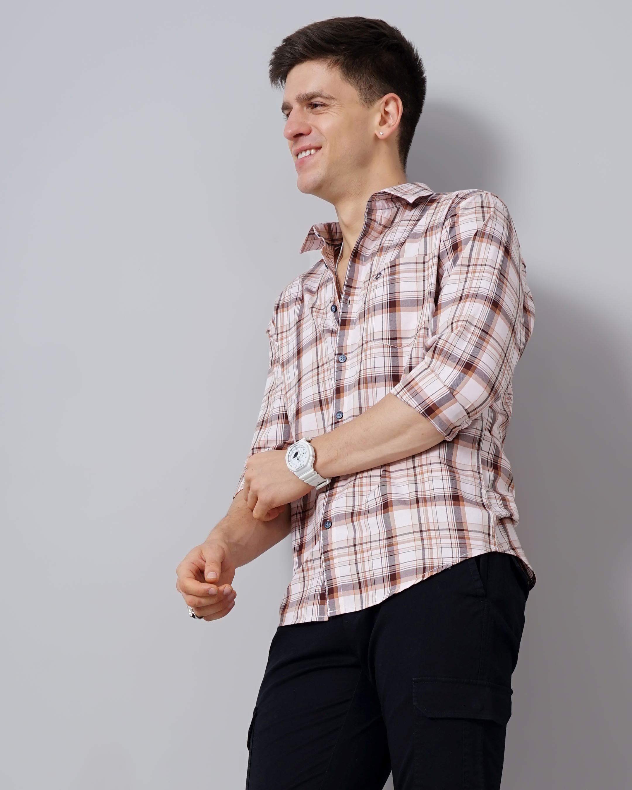 Men Orange Cotton Slim Shirt