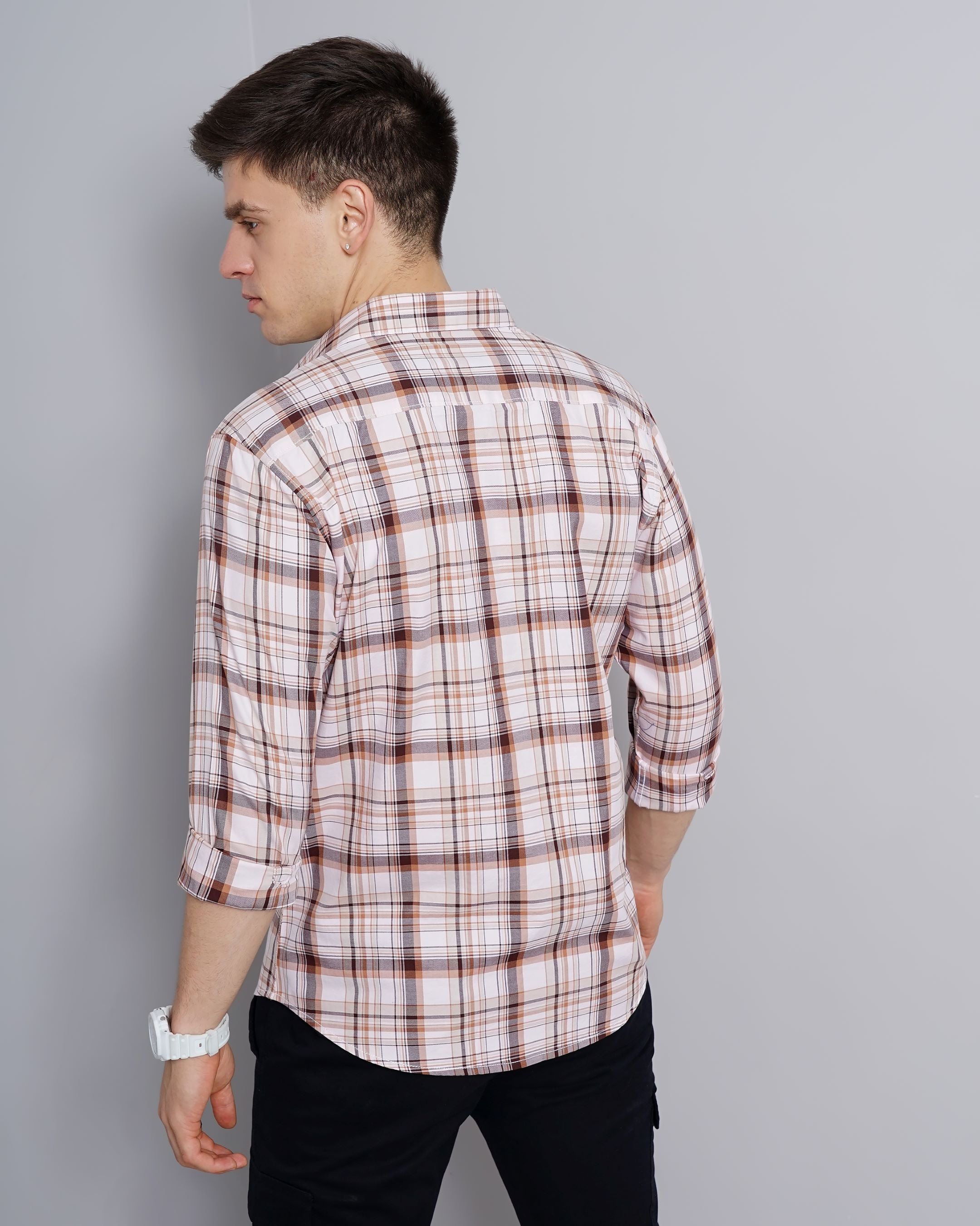 Men Orange Cotton Slim Shirt