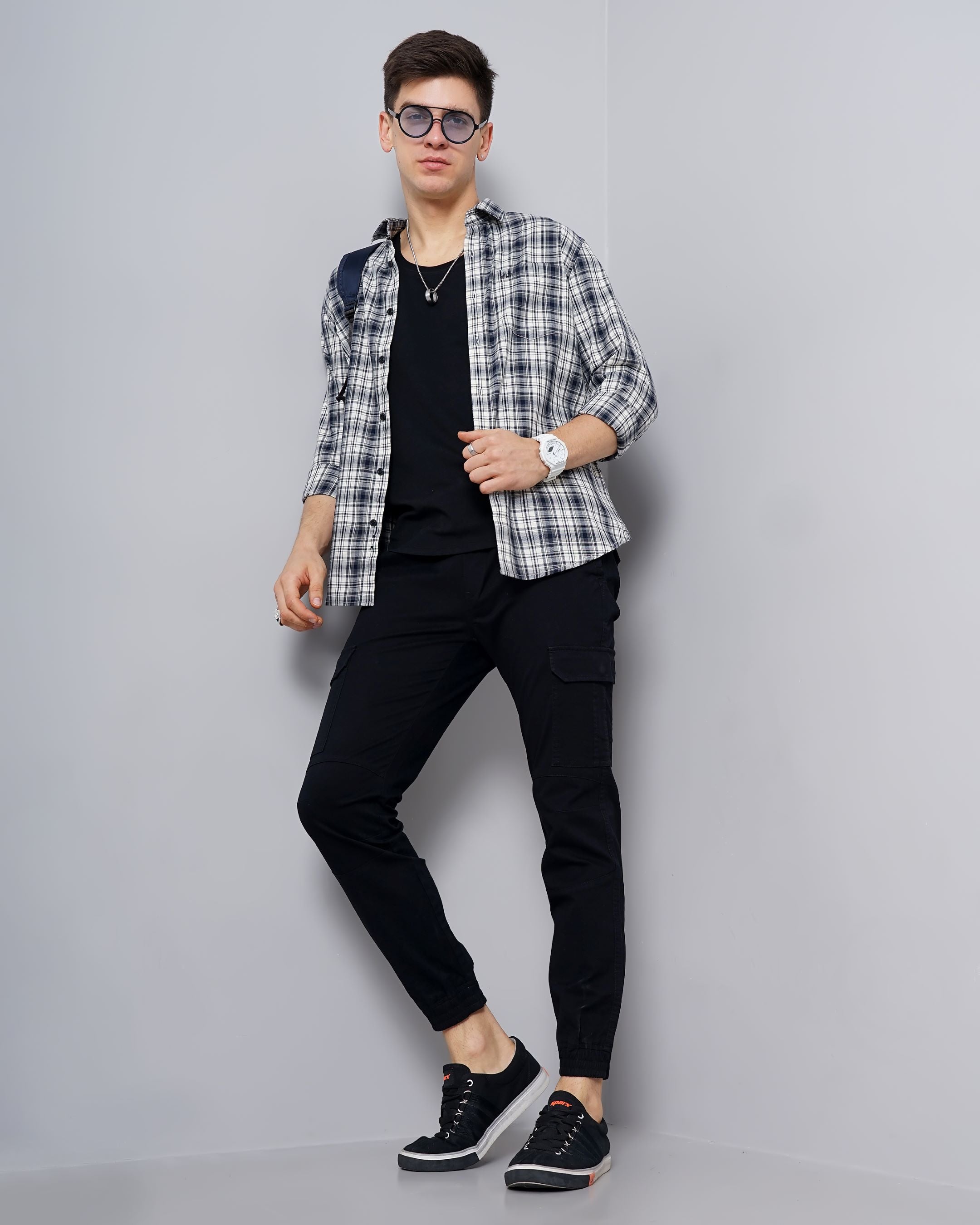 Men Grey Cotton Slim Shirt