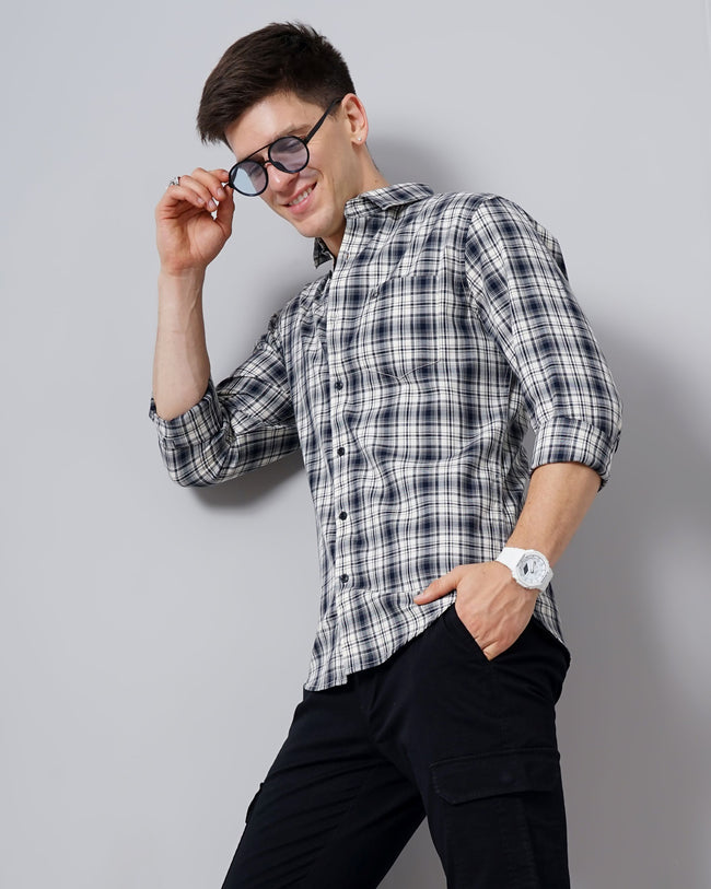 Men Grey Cotton Slim Shirt