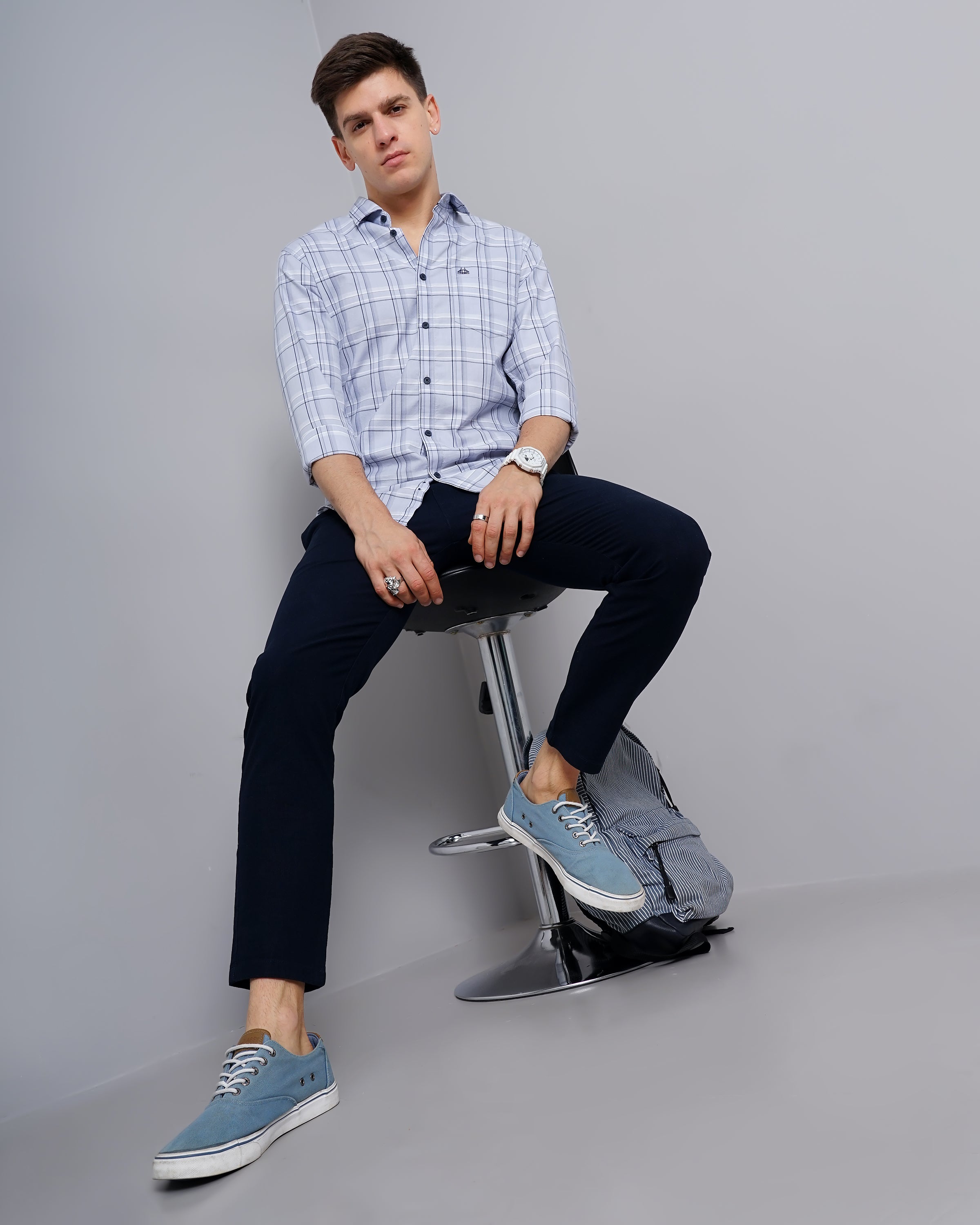 Men Purple Cotton Slim Shirt