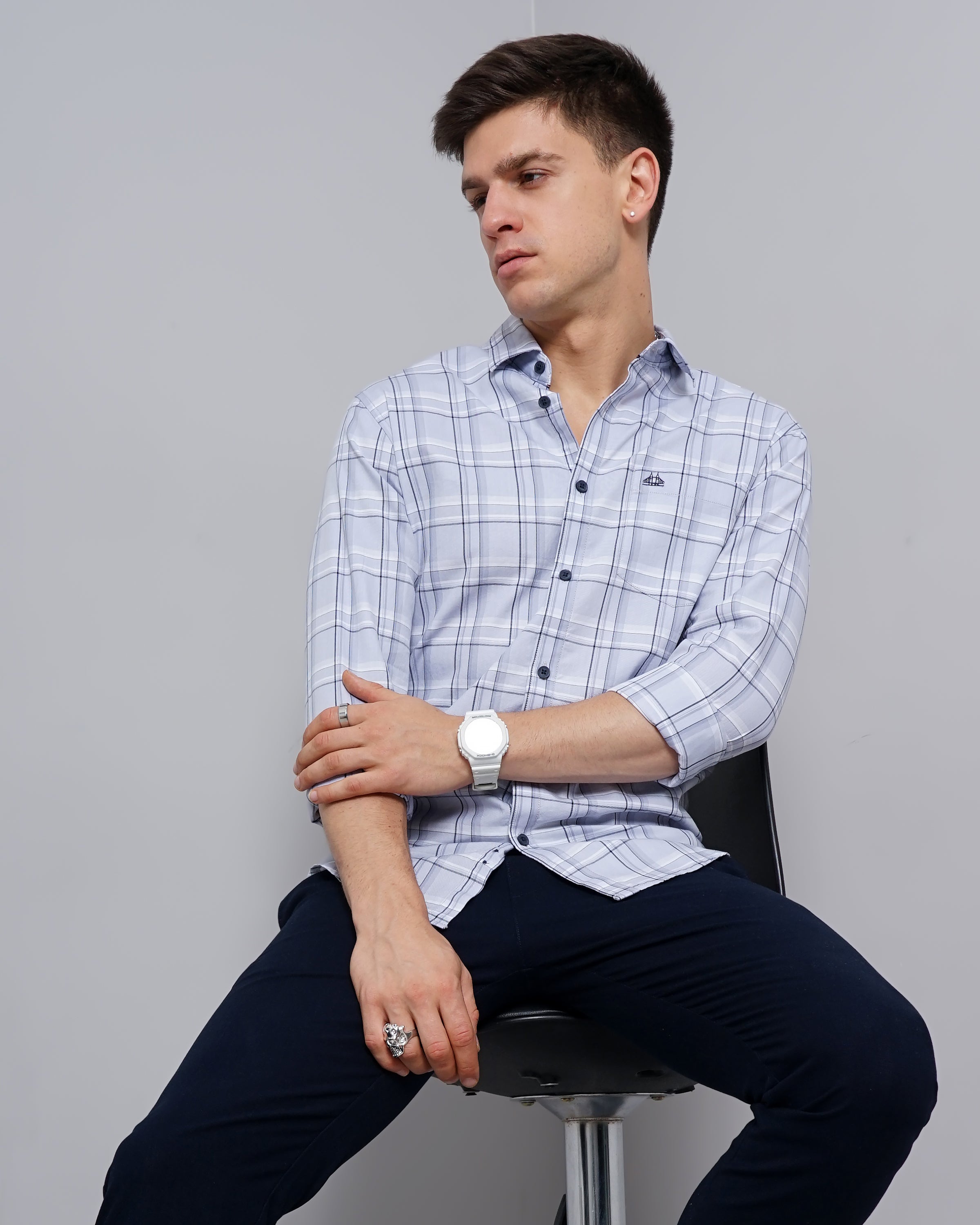 Men Purple Cotton Slim Shirt