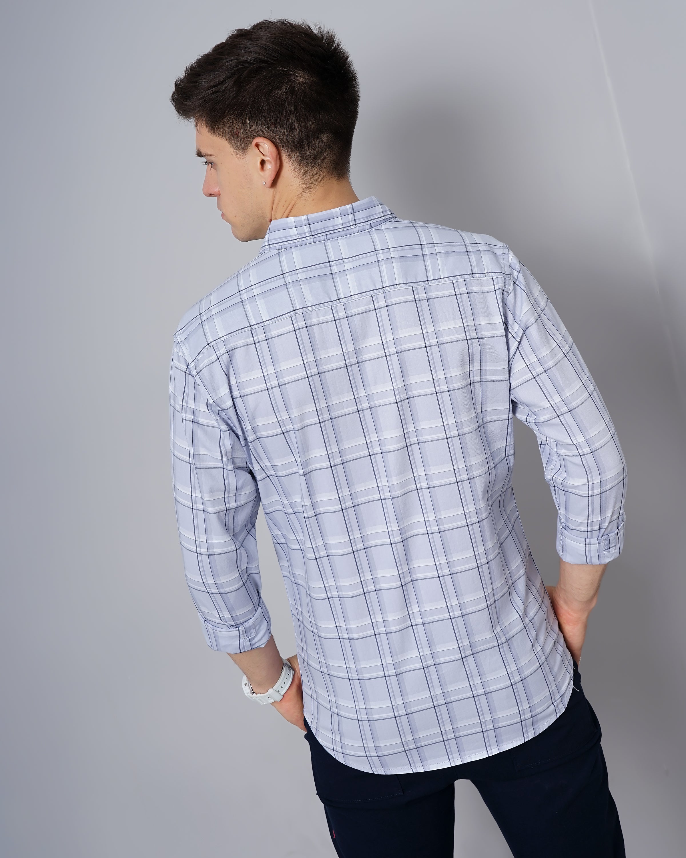 Men Purple Cotton Slim Shirt