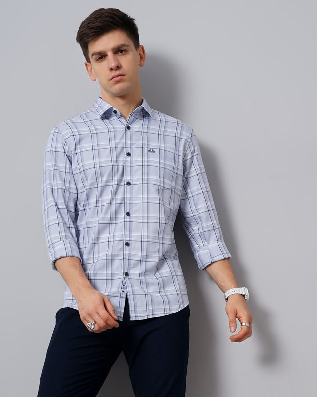 Men Purple Cotton Slim Shirt