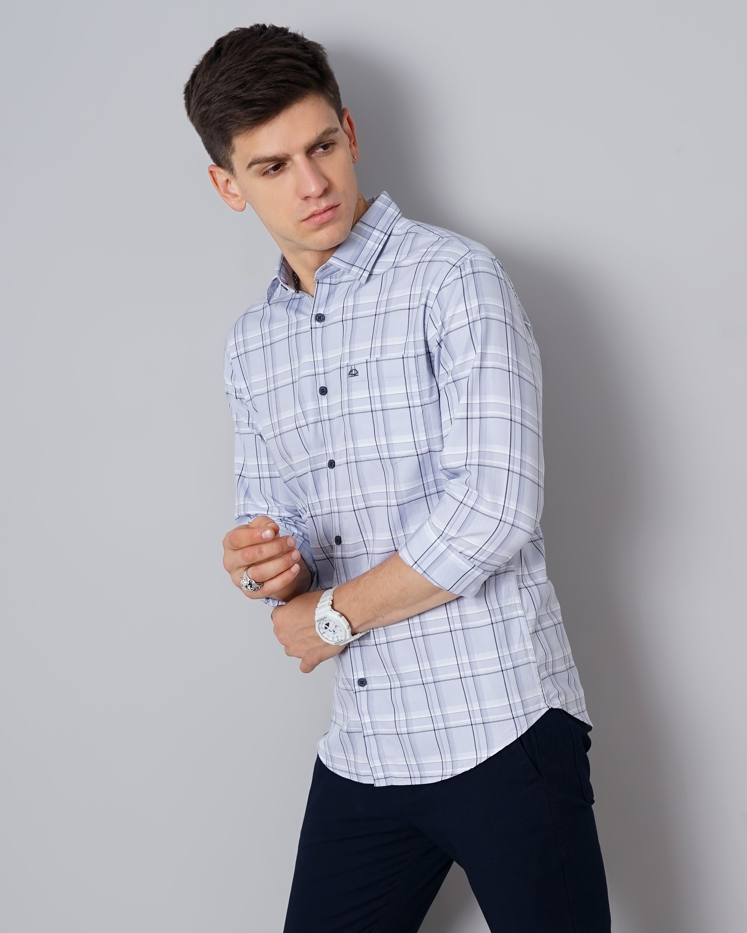 Men Purple Cotton Slim Shirt