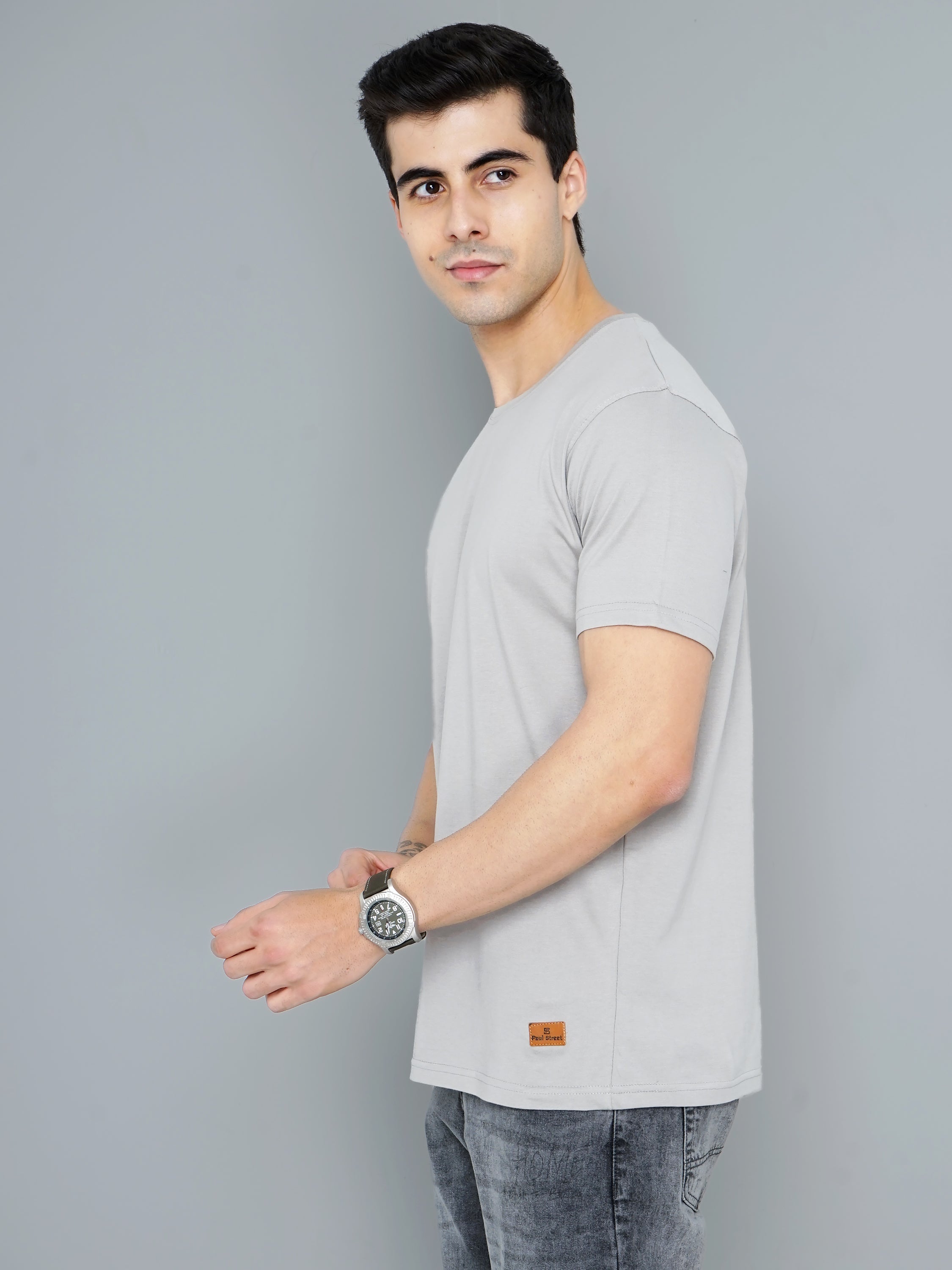 Men Plain Grey T-Shirt