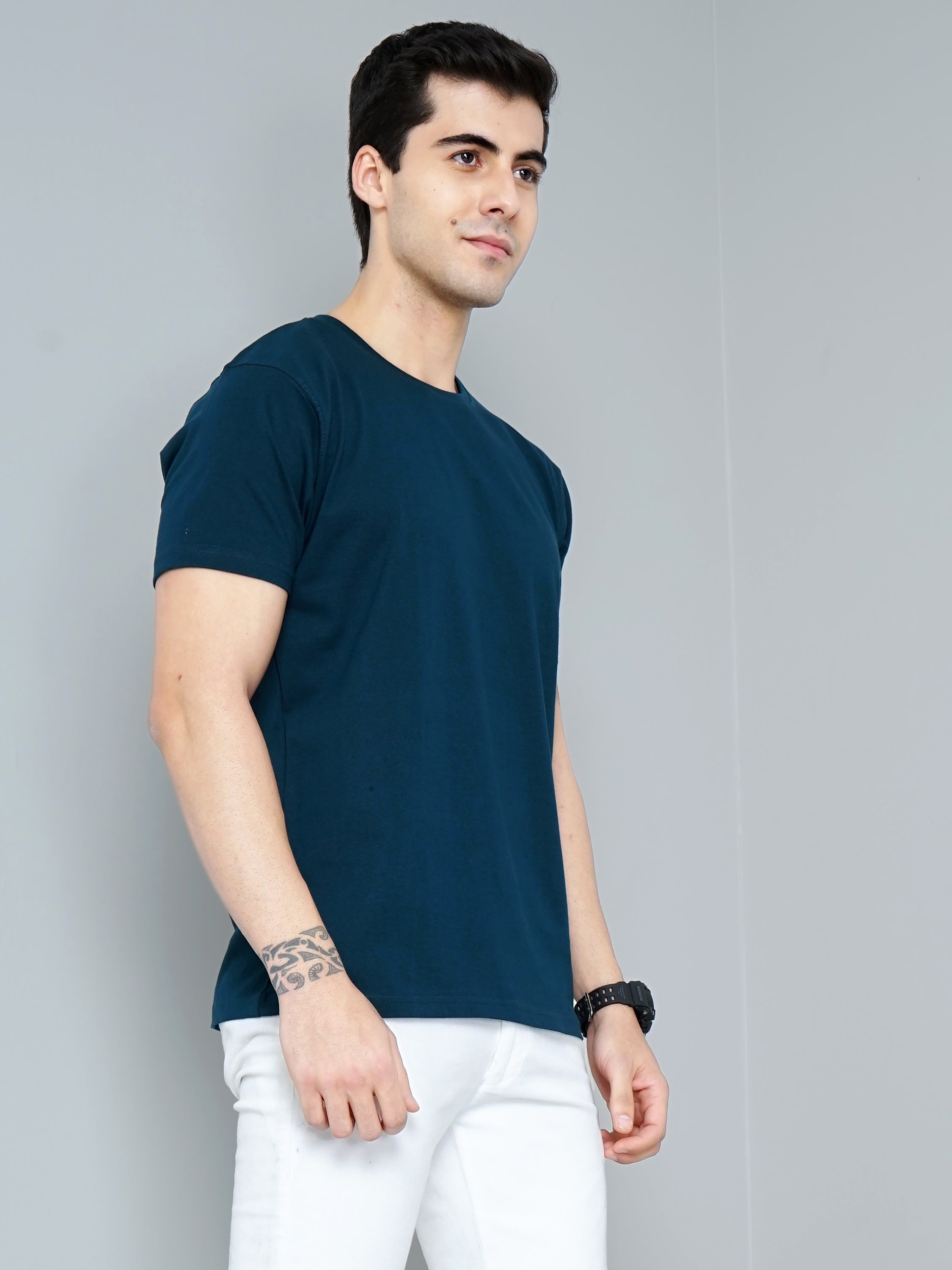 Men Plain Teal T-Shirt