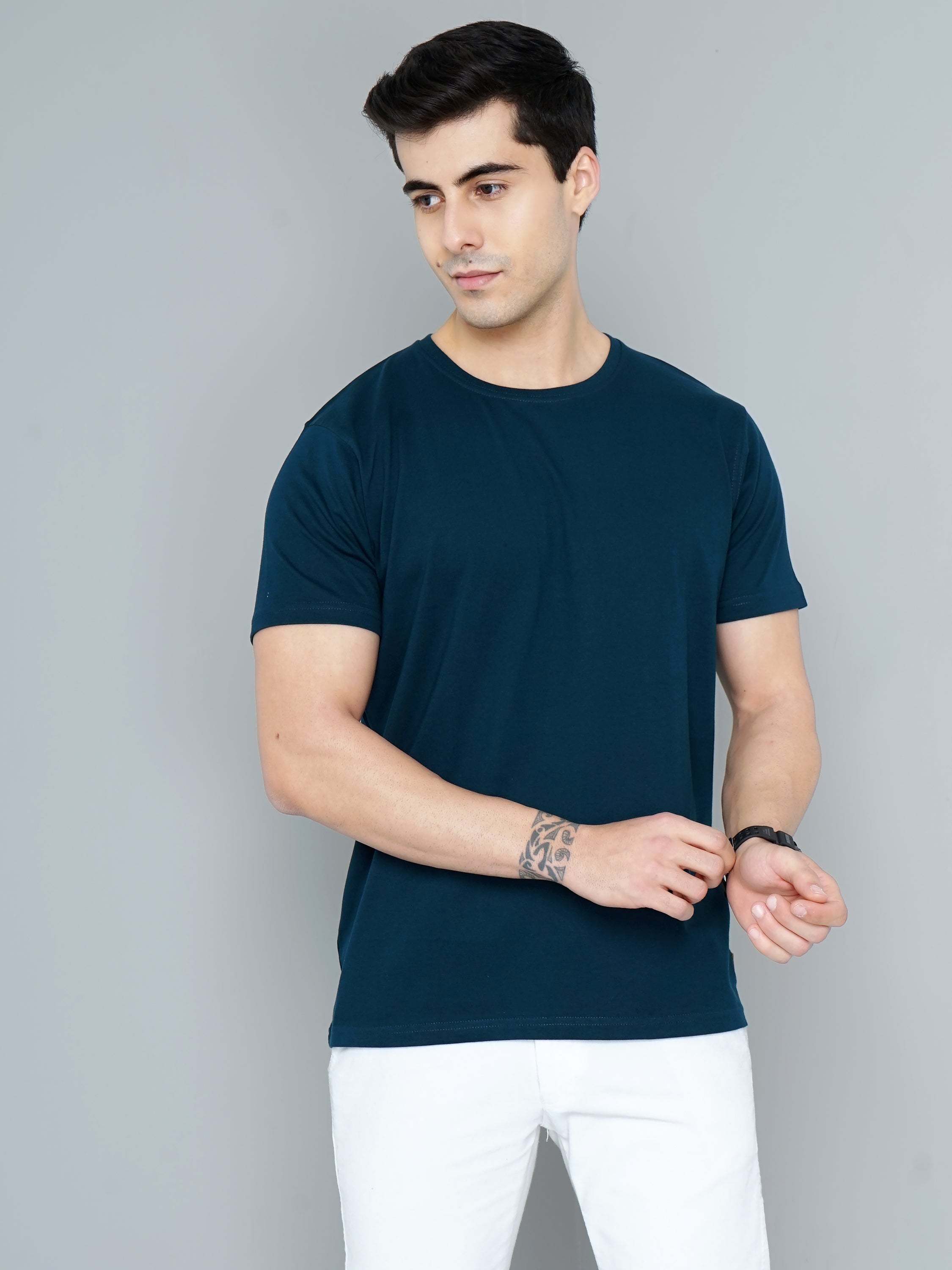 Men Plain Teal T-Shirt