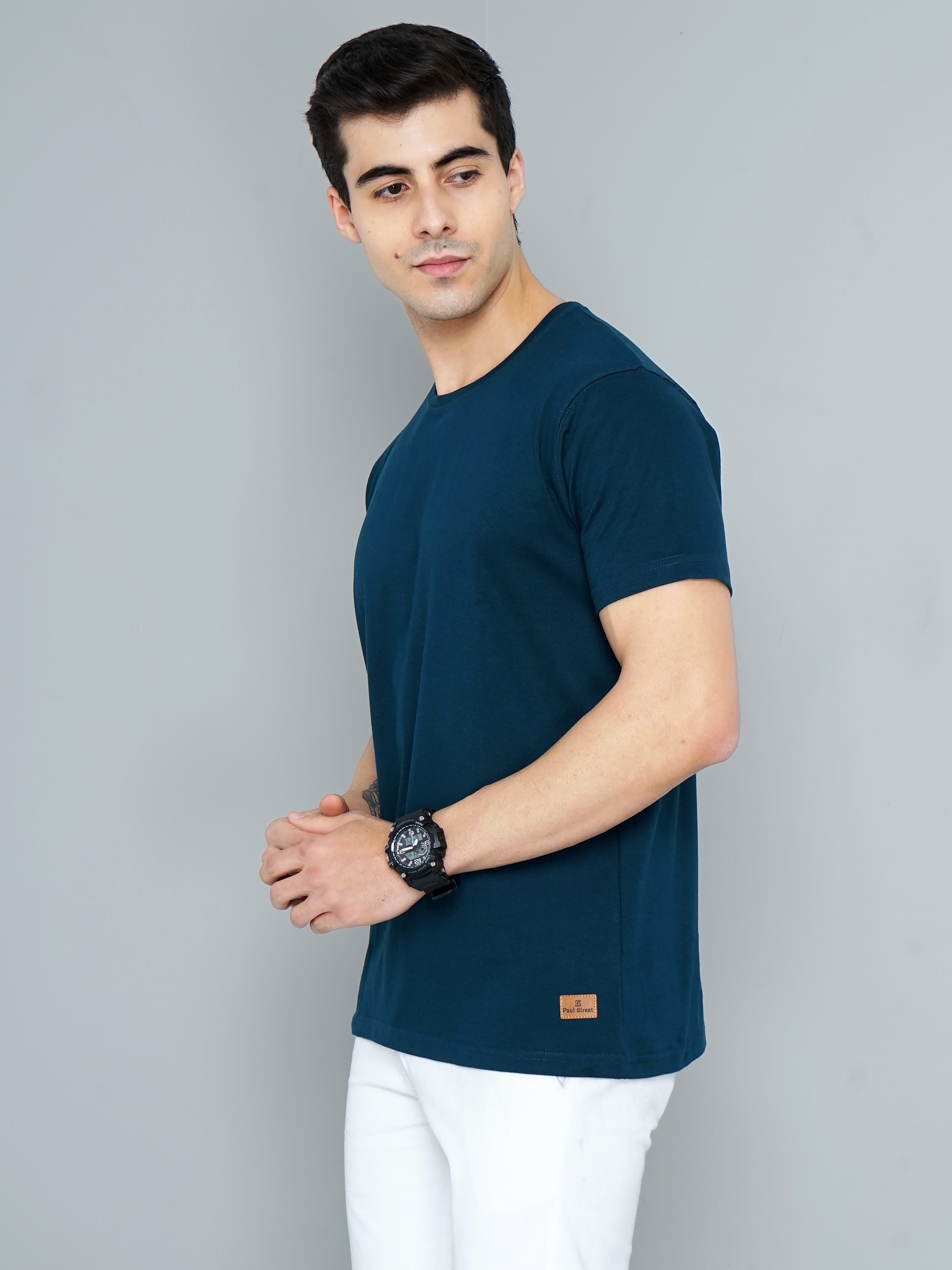 Men Plain Teal T-Shirt
