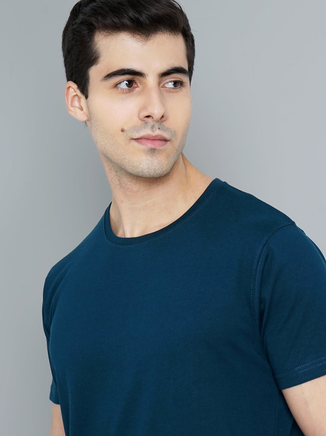 Men Plain Teal T-Shirt