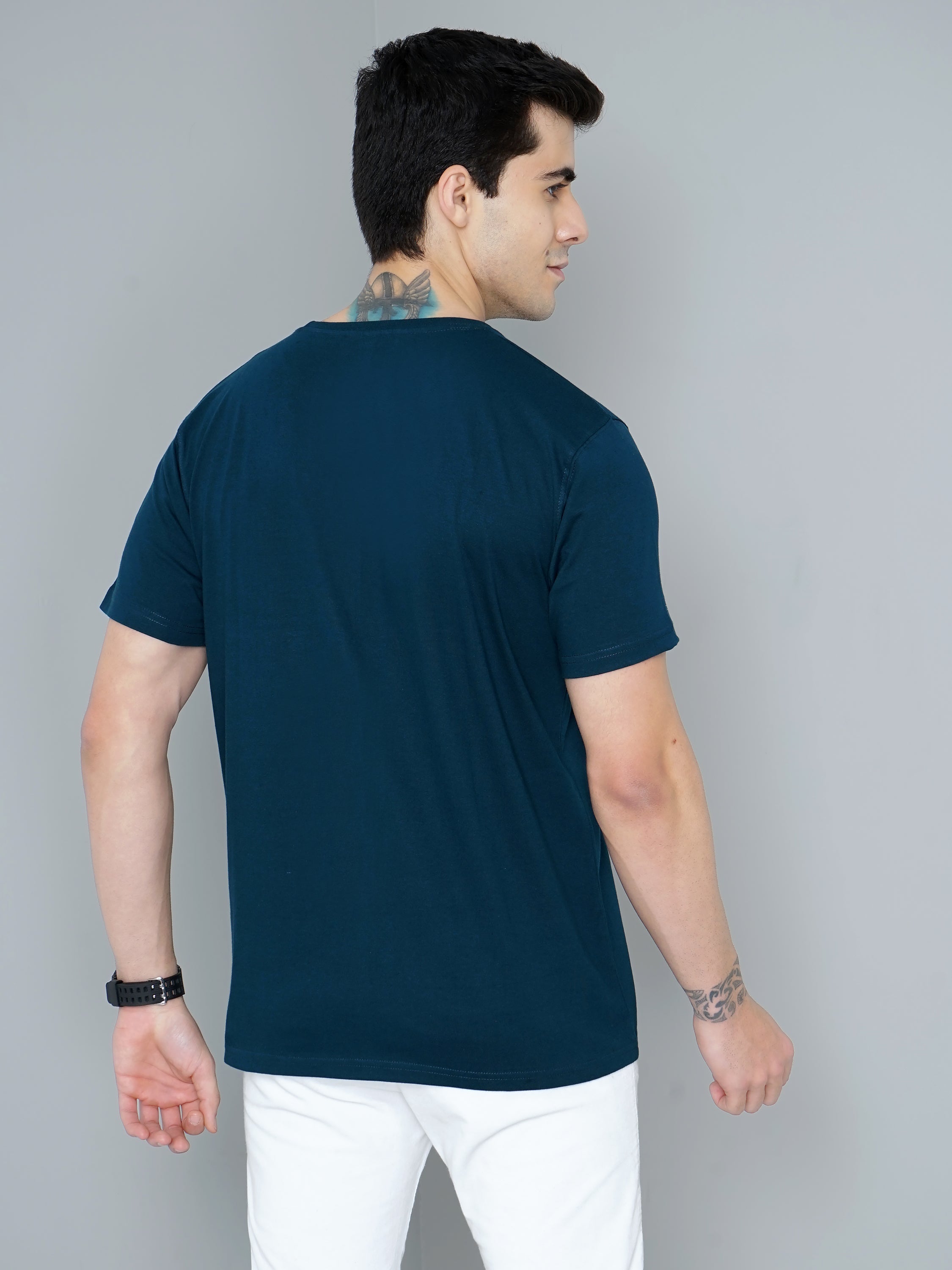 Men Plain Teal T-Shirt