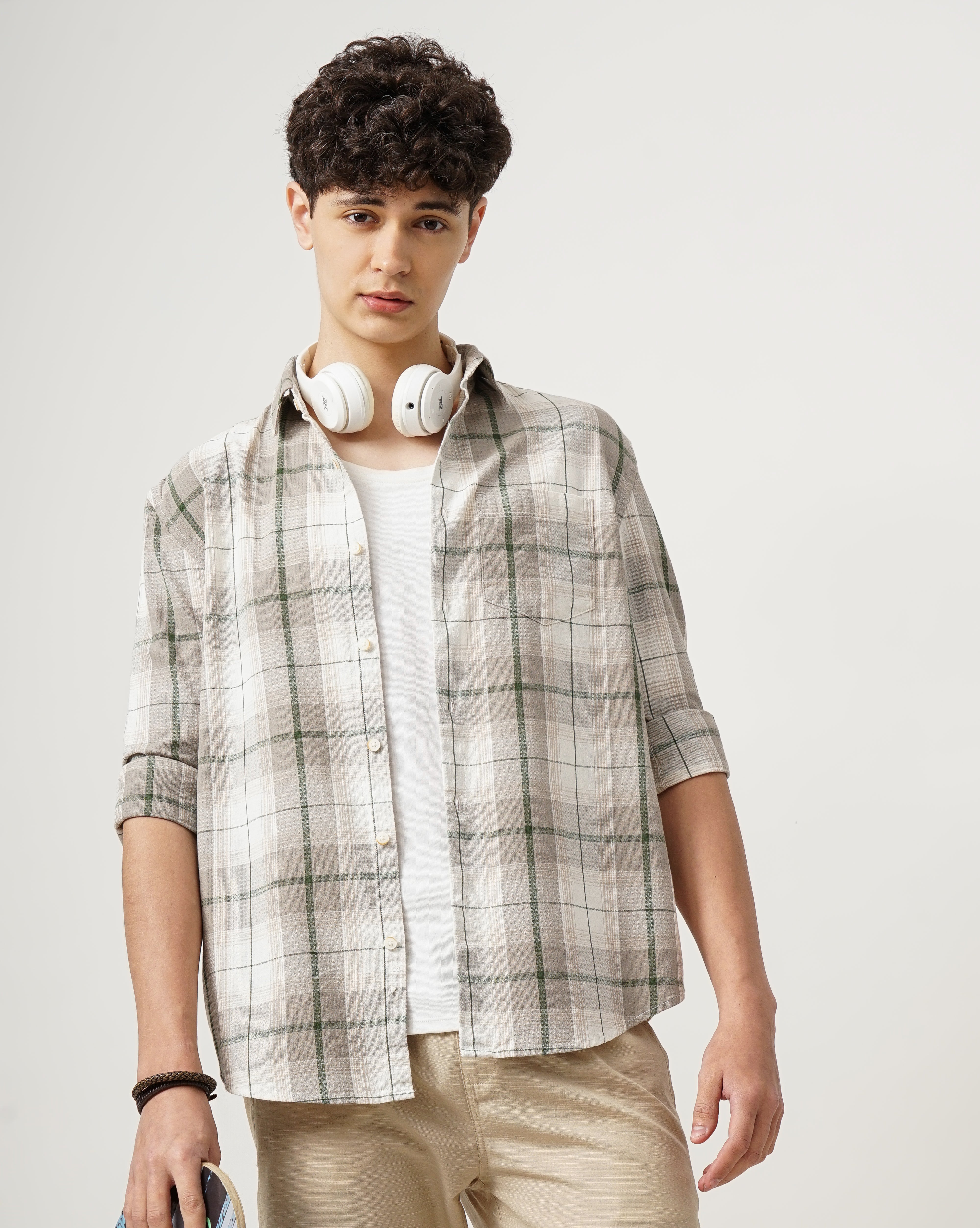 Men Grey Cotton Slim Shirt