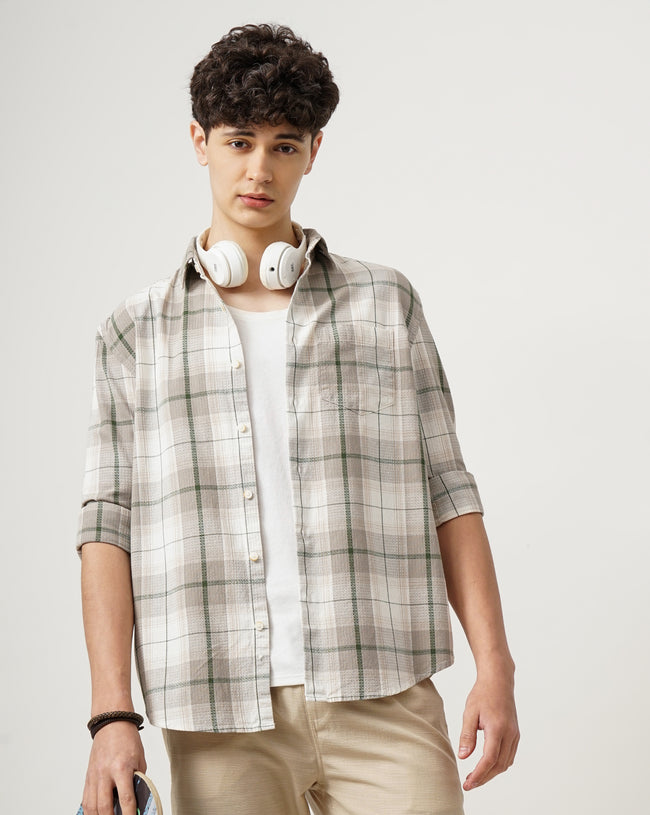 Men Grey Cotton Slim Shirt