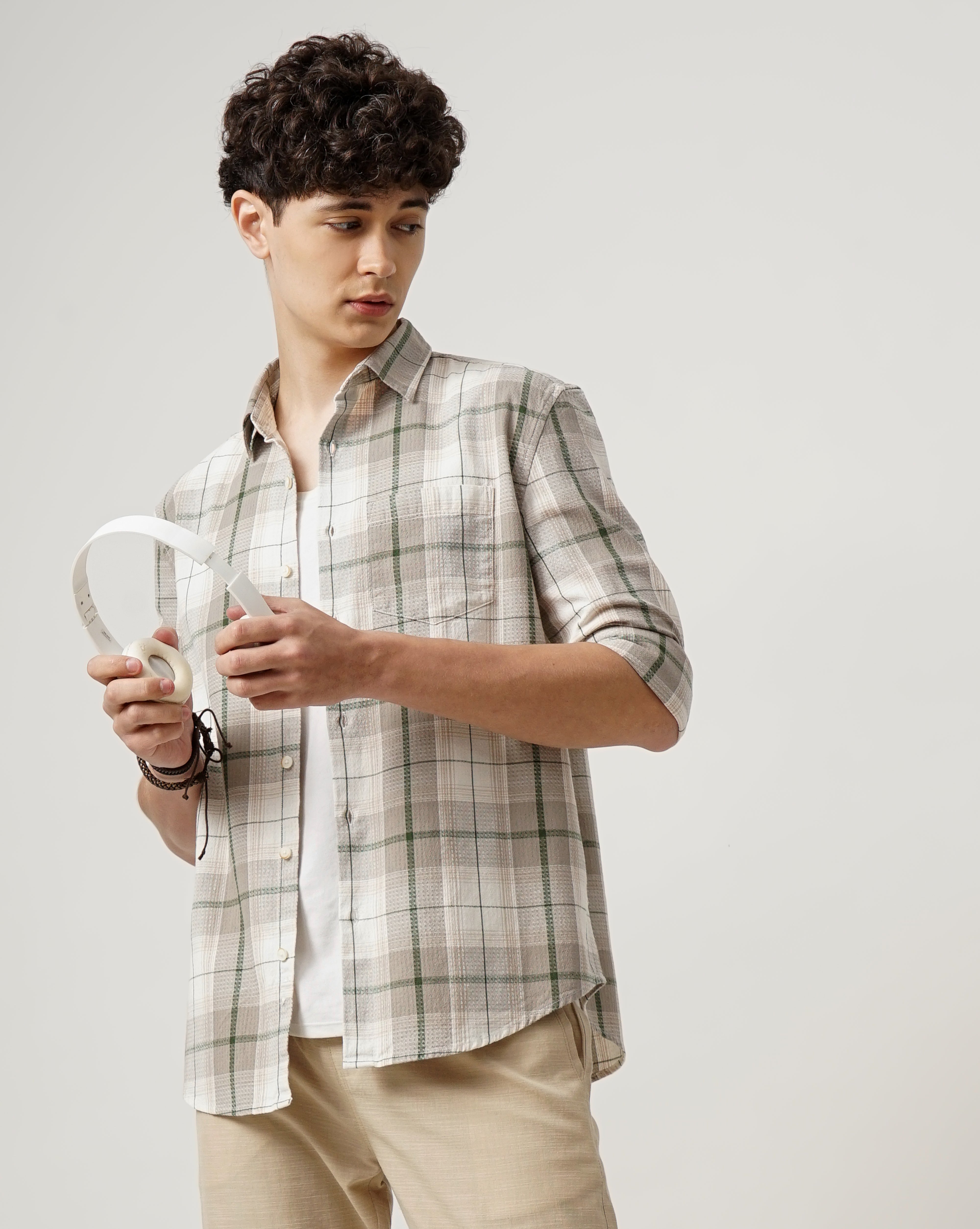 Men Grey Cotton Slim Shirt