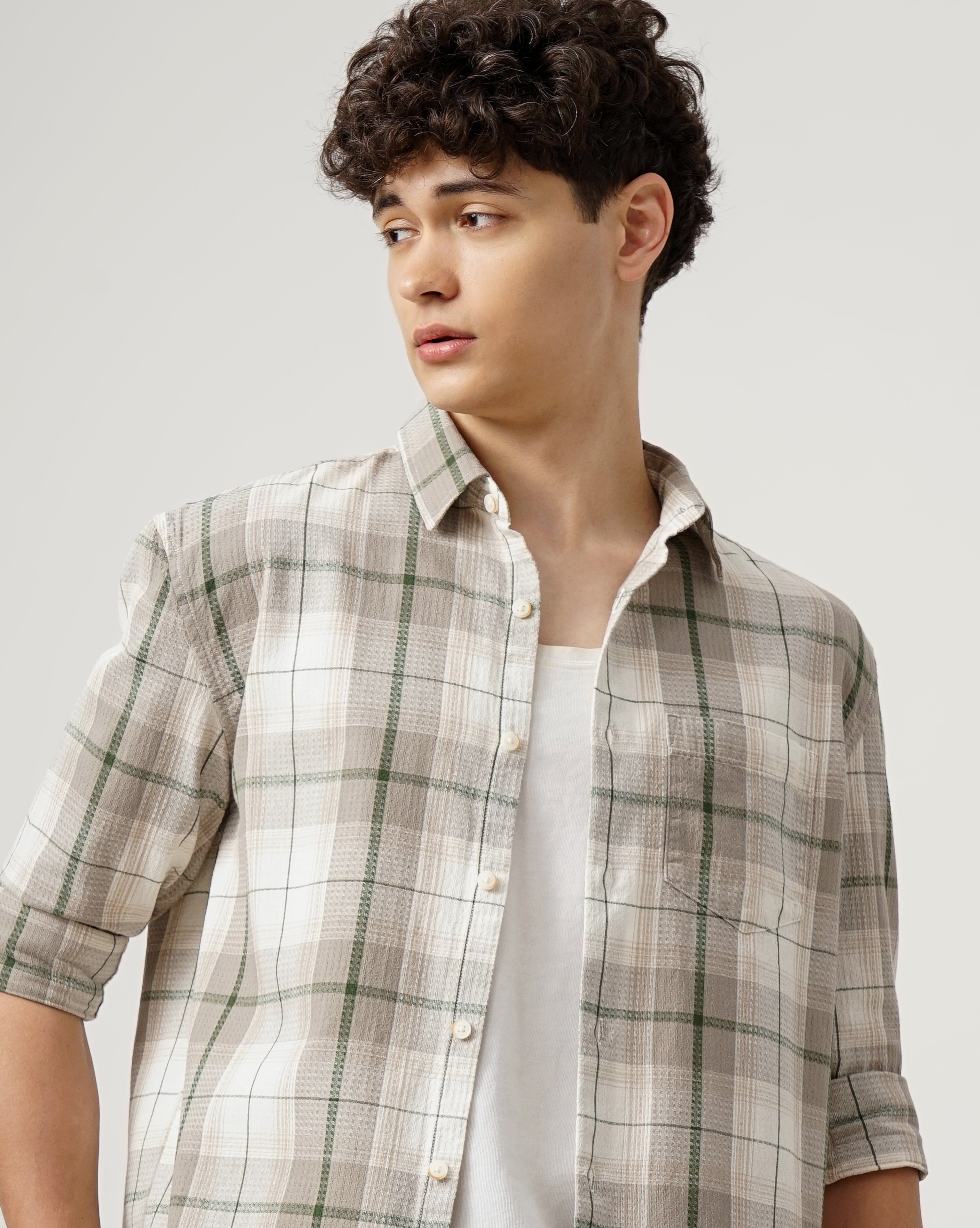 Men Grey Cotton Slim Shirt