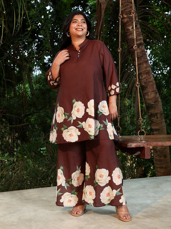 Women Cotton Blend Regular Floral Kurta