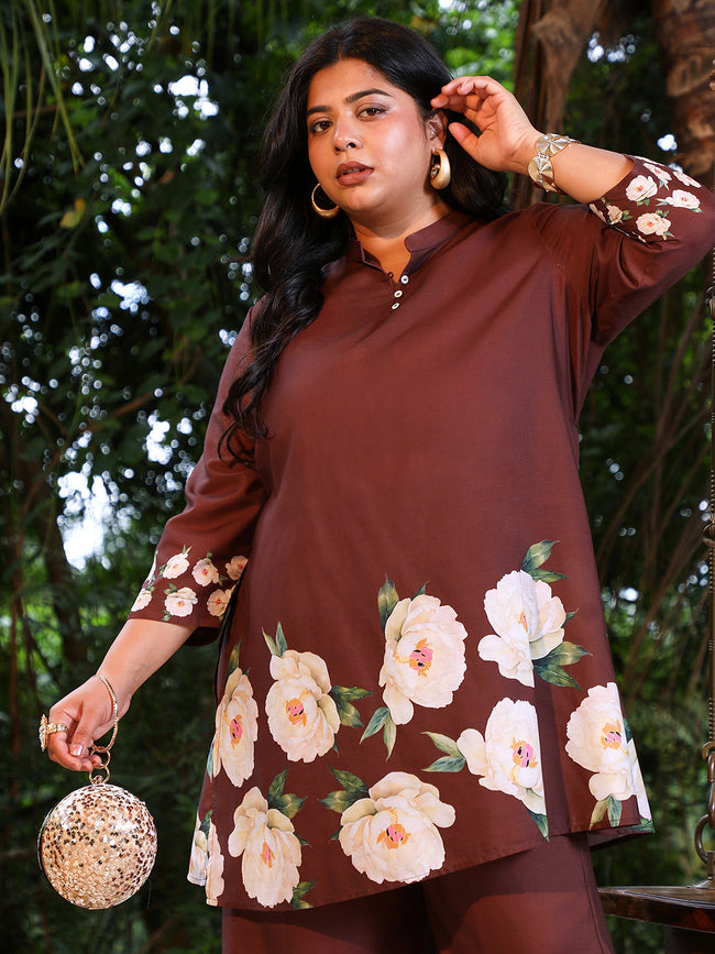 Women Cotton Blend Regular Floral Kurta