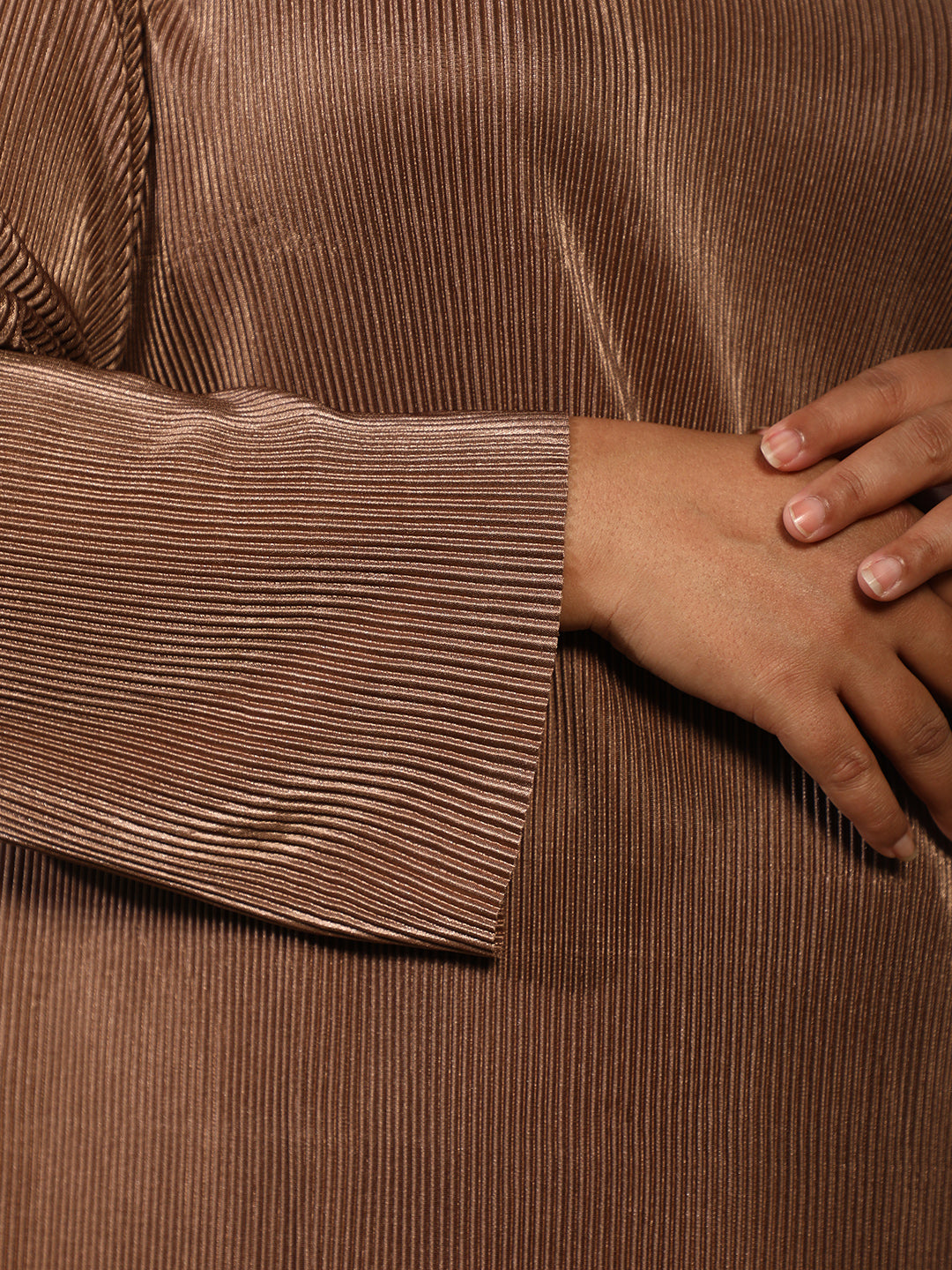 Women Sand Beige Panel-Striped Kaftan Kurta Set