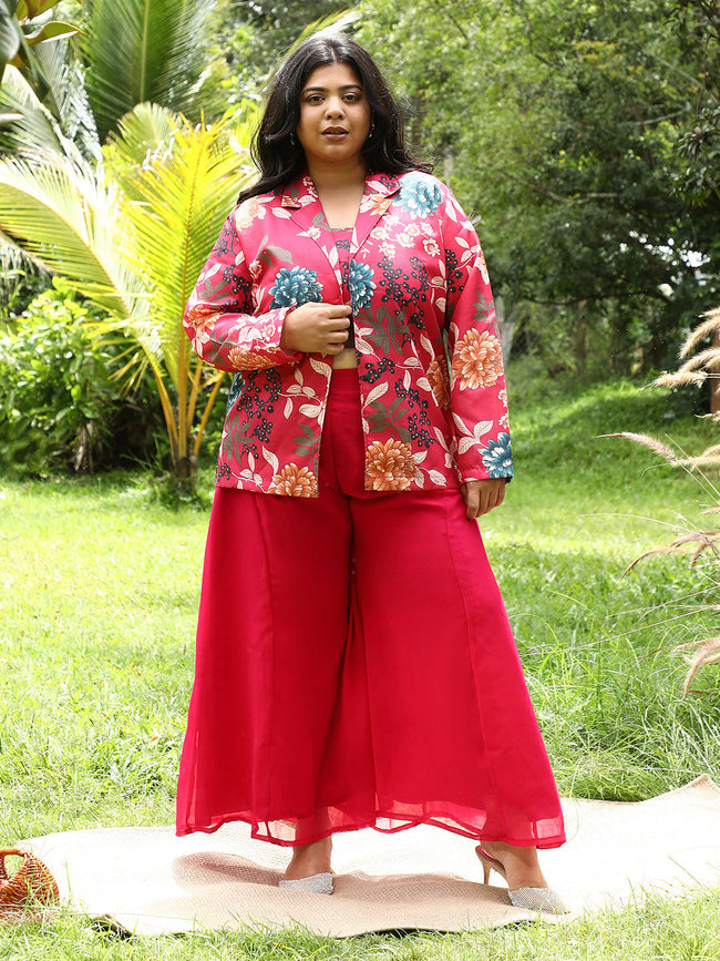 Women Crimson Red Botanica Flared Co-Ord Set