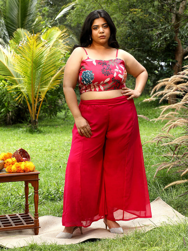 Women Crimson Red Botanica Flared Co-Ord Set