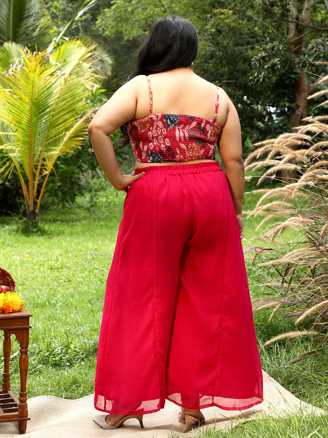 Women Crimson Red Botanica Flared Co-Ord Set