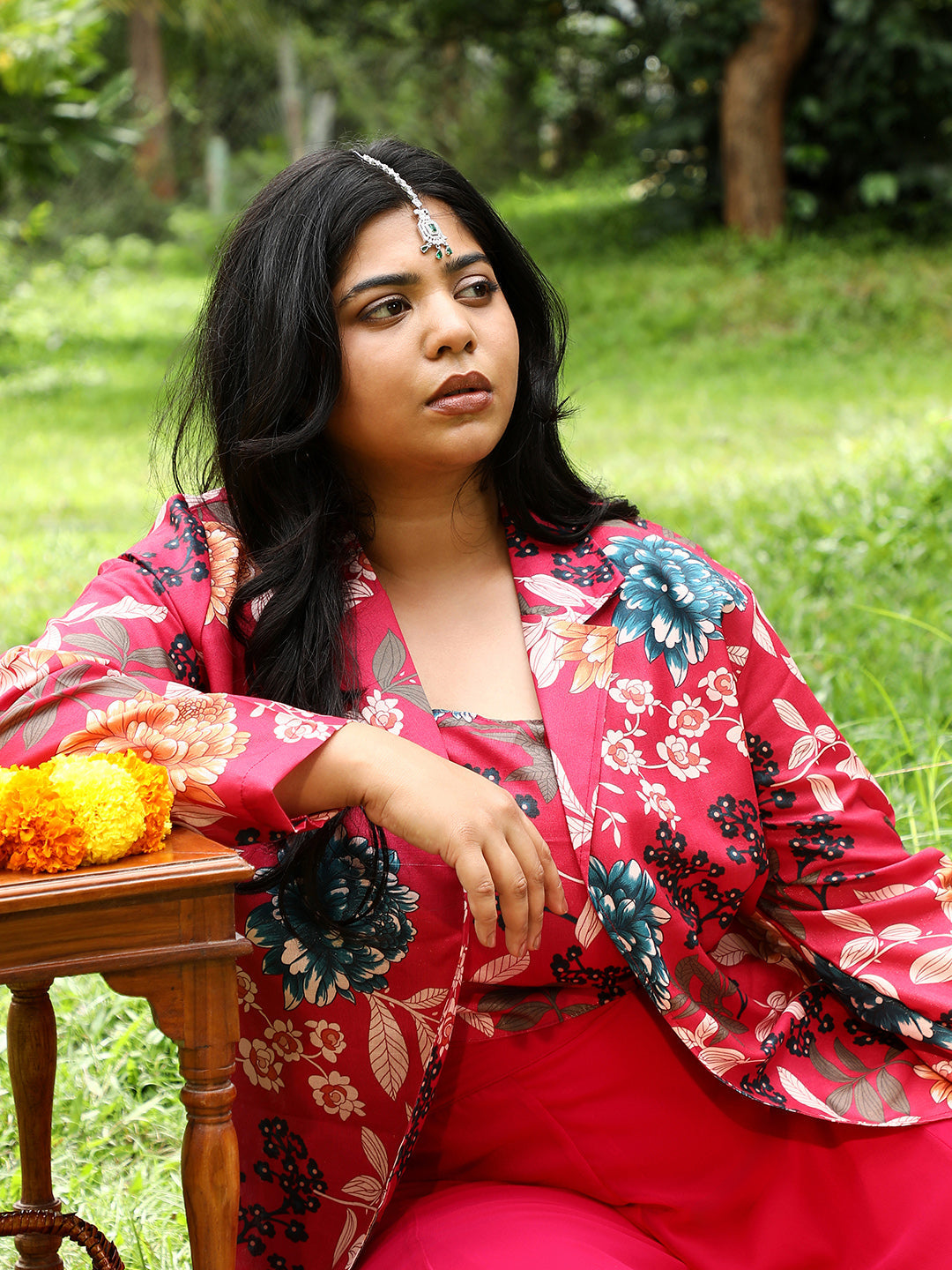 Women Crimson Red Botanica Flared Co-Ord Set