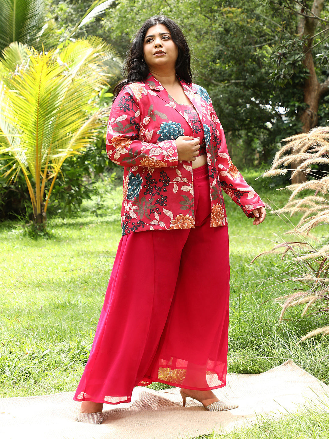 Women Crimson Red Botanica Flared Co-Ord Set