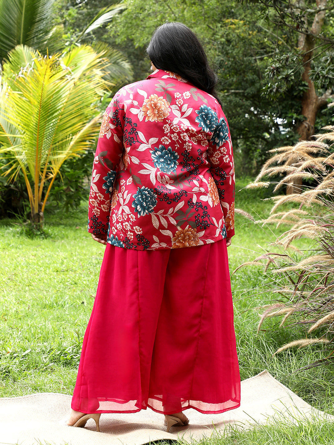 Women Crimson Red Botanica Flared Co-Ord Set
