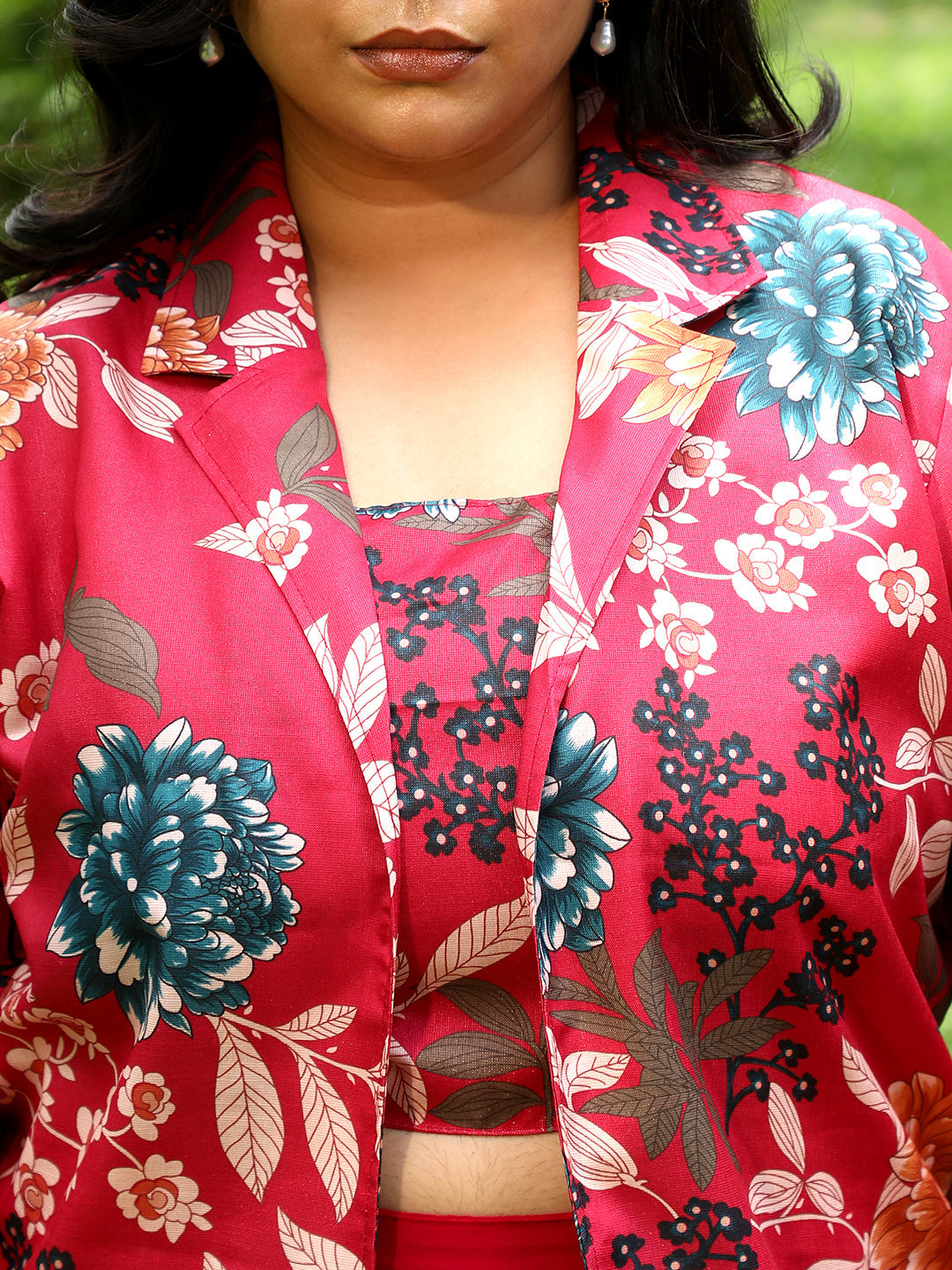 Women Crimson Red Botanica Flared Co-Ord Set